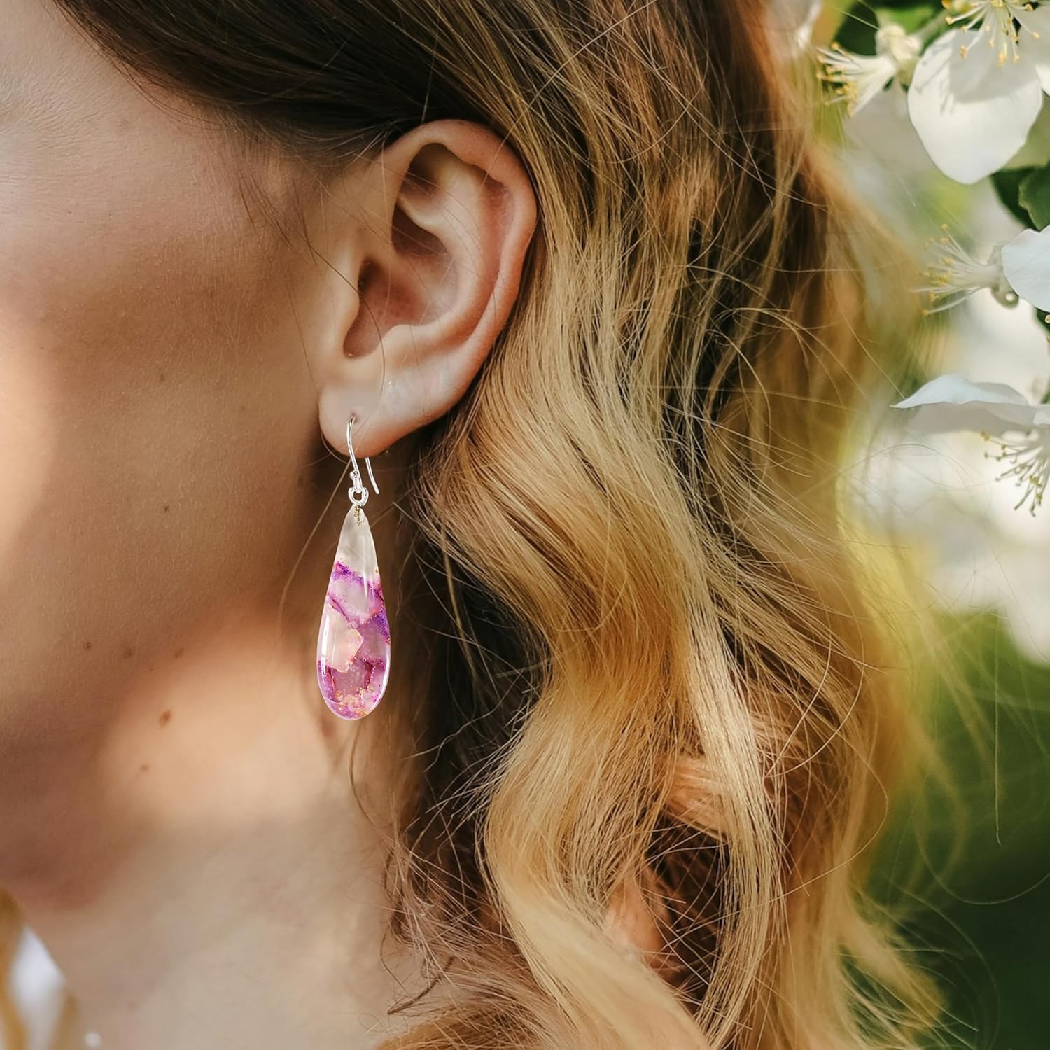 Sterling Silver 925 Fish Hook with Handmade Teardrop Created Gemstone Statement Dangle Earrings for Women, Hypoallergenic Lightweight Sparkling Earrings perfect for everyday wear, travel and special occasions, Unique Gifts.