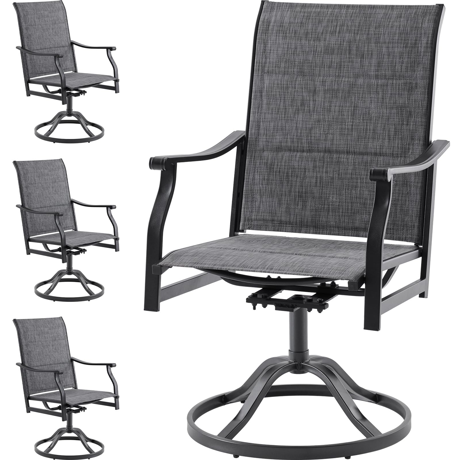 Soohow Patio Dining Chairs Set of 4, Swivel Outdoor Patio Chair with Paded Textilene Fabric, All Weather Outdoor Seats Ergonomic Comfort, Perfect