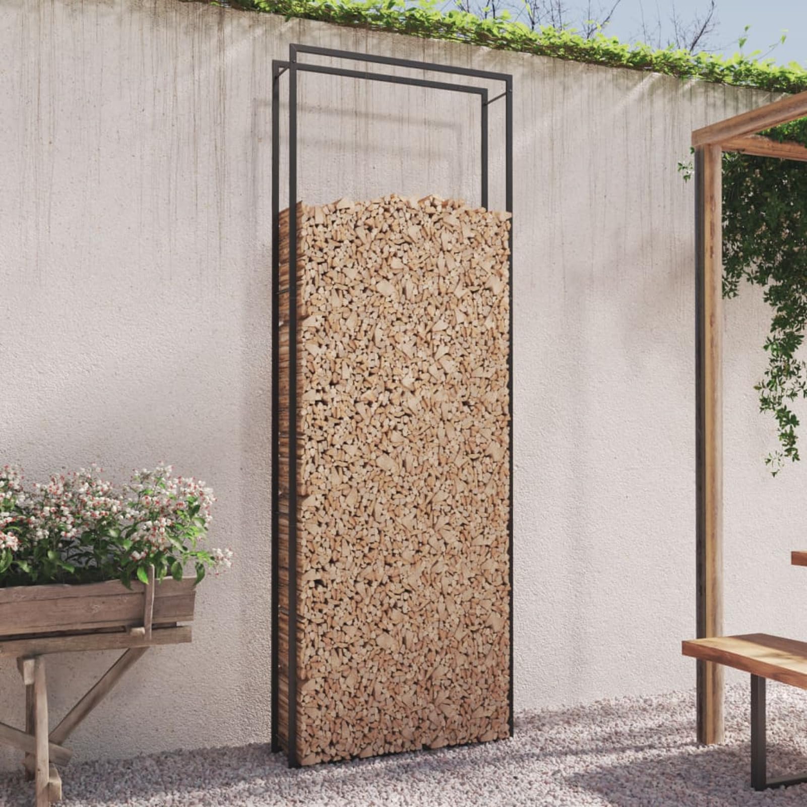 Leñero de Acero Negro Mate 110x28x312 cm, Leñero Exterior, Guardar Leña Exterior, para Guardar Leña, Almacenaje Leña, Estante De Leña - SPU:350312
