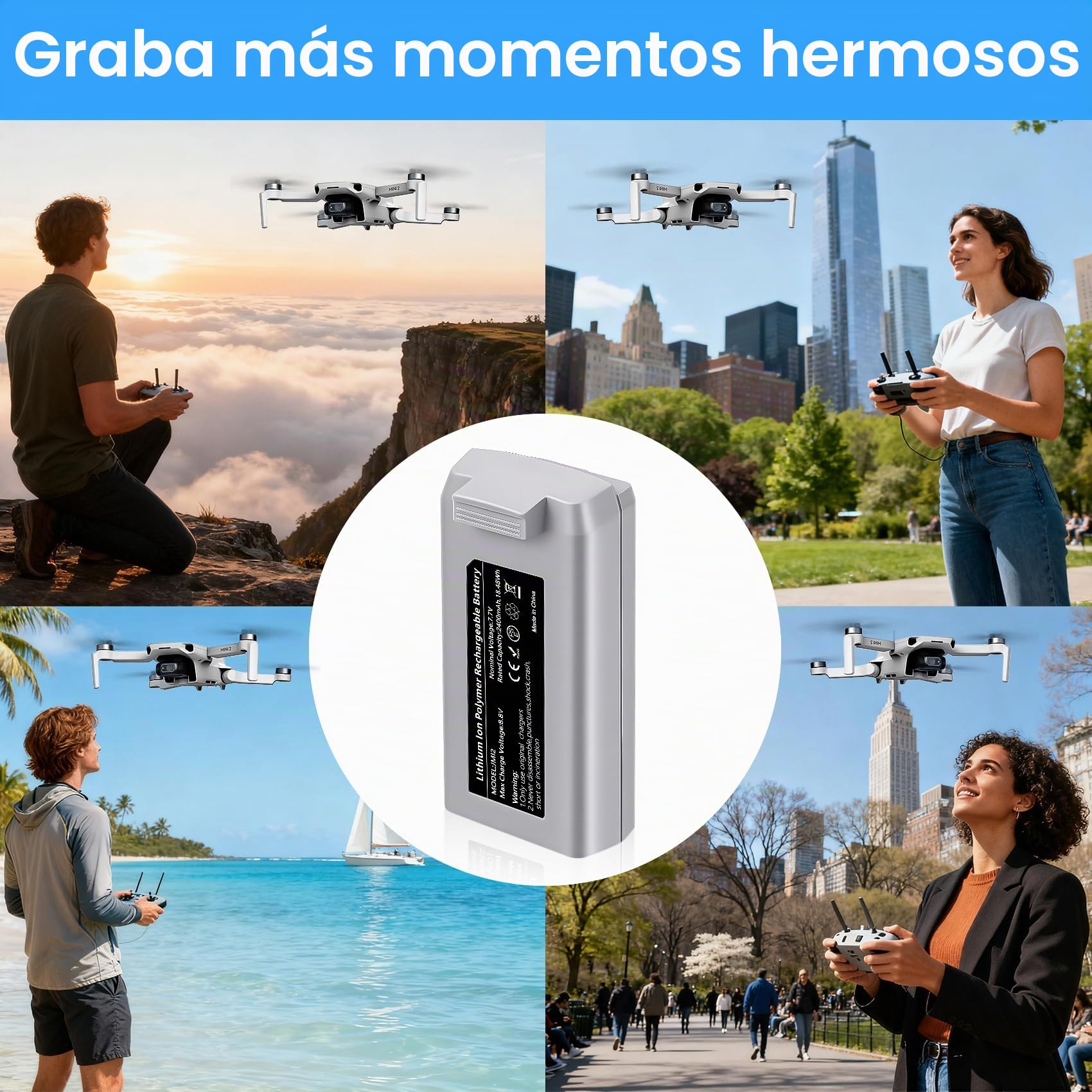 Mini 2 (1 unidad) Batería de vuelo inteligente de alta capacidad recargable 2400 mAh 7.7 V para 31 minutos de vuelo máximo, compatible con DJI Mini 2/2 SE/SE/4K