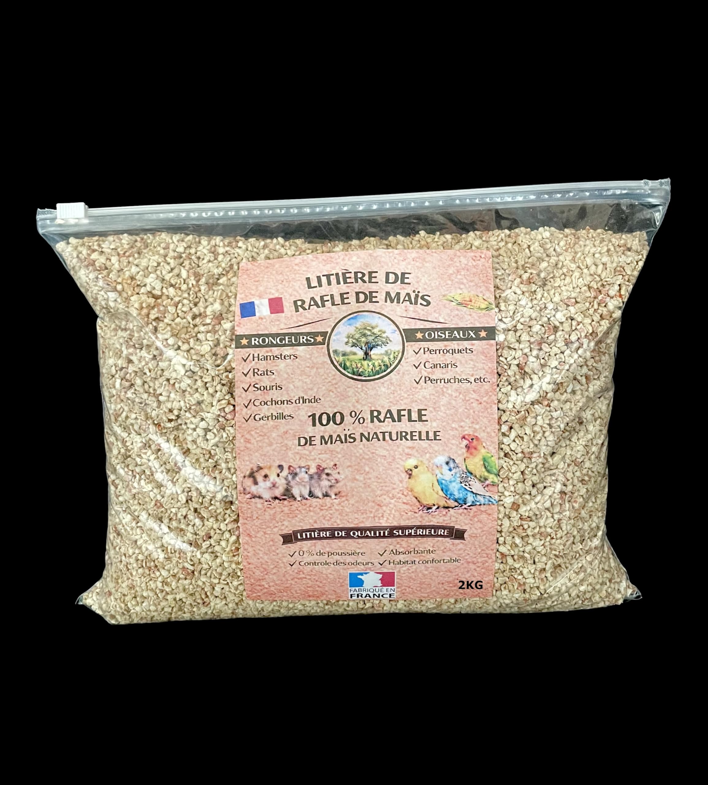 Litière pour petits animaux 2kg en rafle de maïs naturelle pour rongeurs et oiseaux