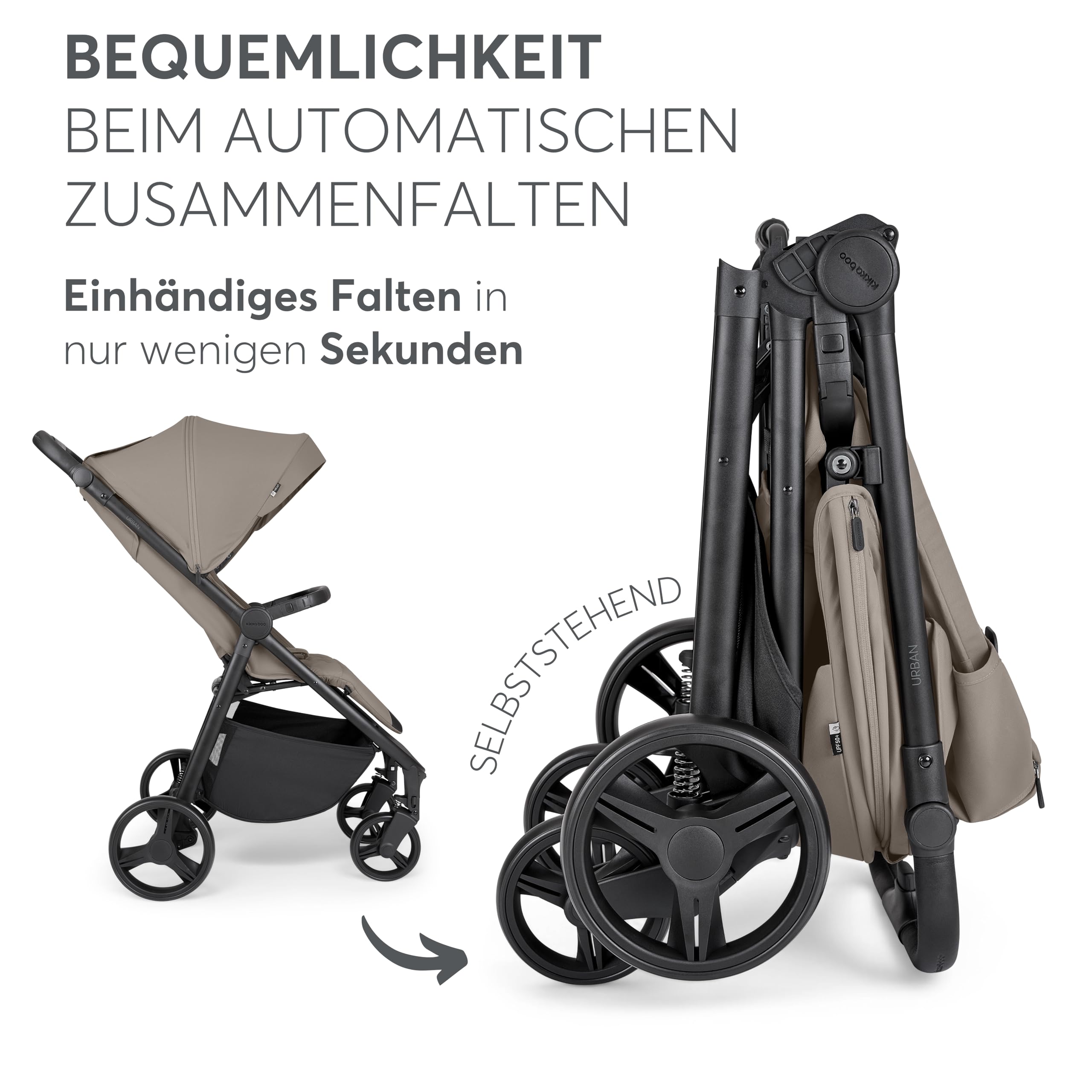 KikkaBoo URBAN Reisebuggy Kinderwagen, ab Geburt bis 22 kg, EVA Räder mit Federung, Beige