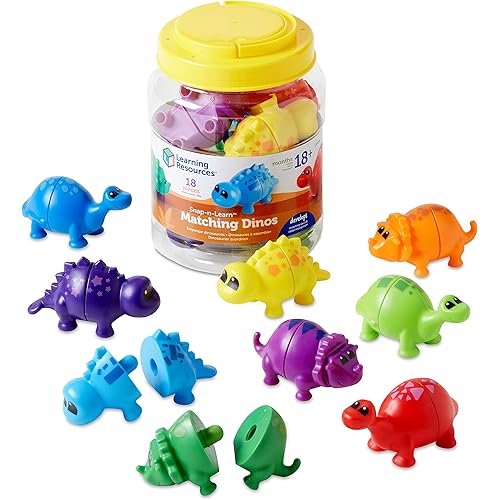 Learning Resources Snap-n-Learn Matching Dinos - 18 Pieces, Ages 18+ months Toddler Fine Motor Toys, Counting & Sorting Toy, Shape Sorting, Dinosaurs Toys, Sensory Bin Toys