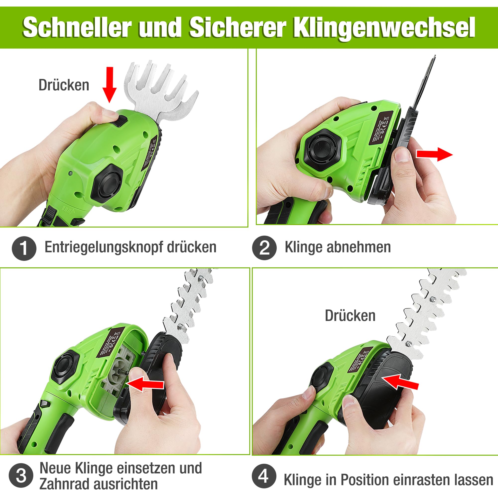 WORKPRO Akku Gras- und Strauchschere, Kabellose Handliche Grasscheren | 7,2V, 2000mAh, 2 Verschiedene Messer, Schnittbreite 9,7cm, Schnittlänge 14cm, mit Akku und Ladekabel