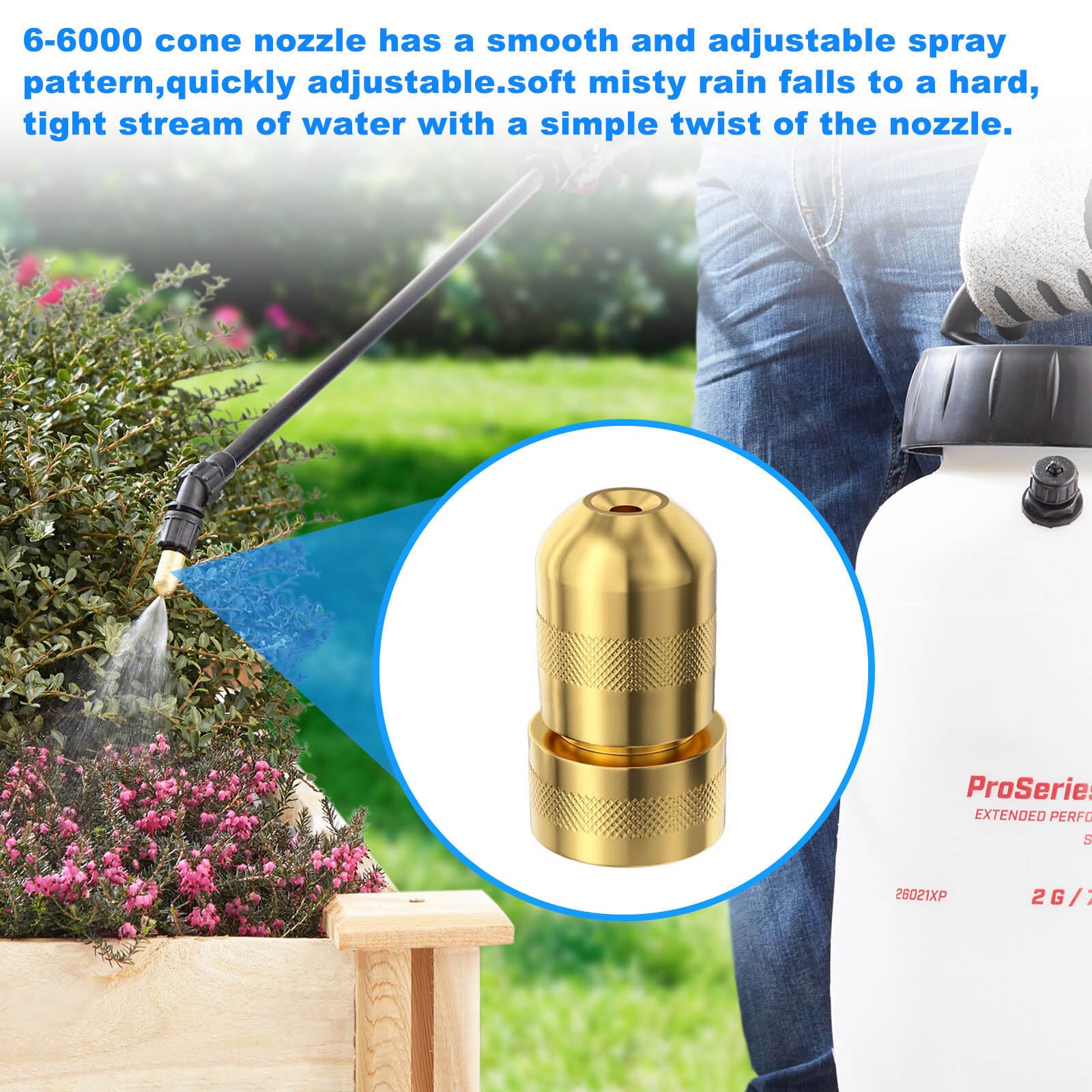 6-6000 Boquilla de cono de latón ajustable para pulverizadores industriales Chapin y todos los pulverizadores con descarga de latón - Accesorios para rociadores de jardín