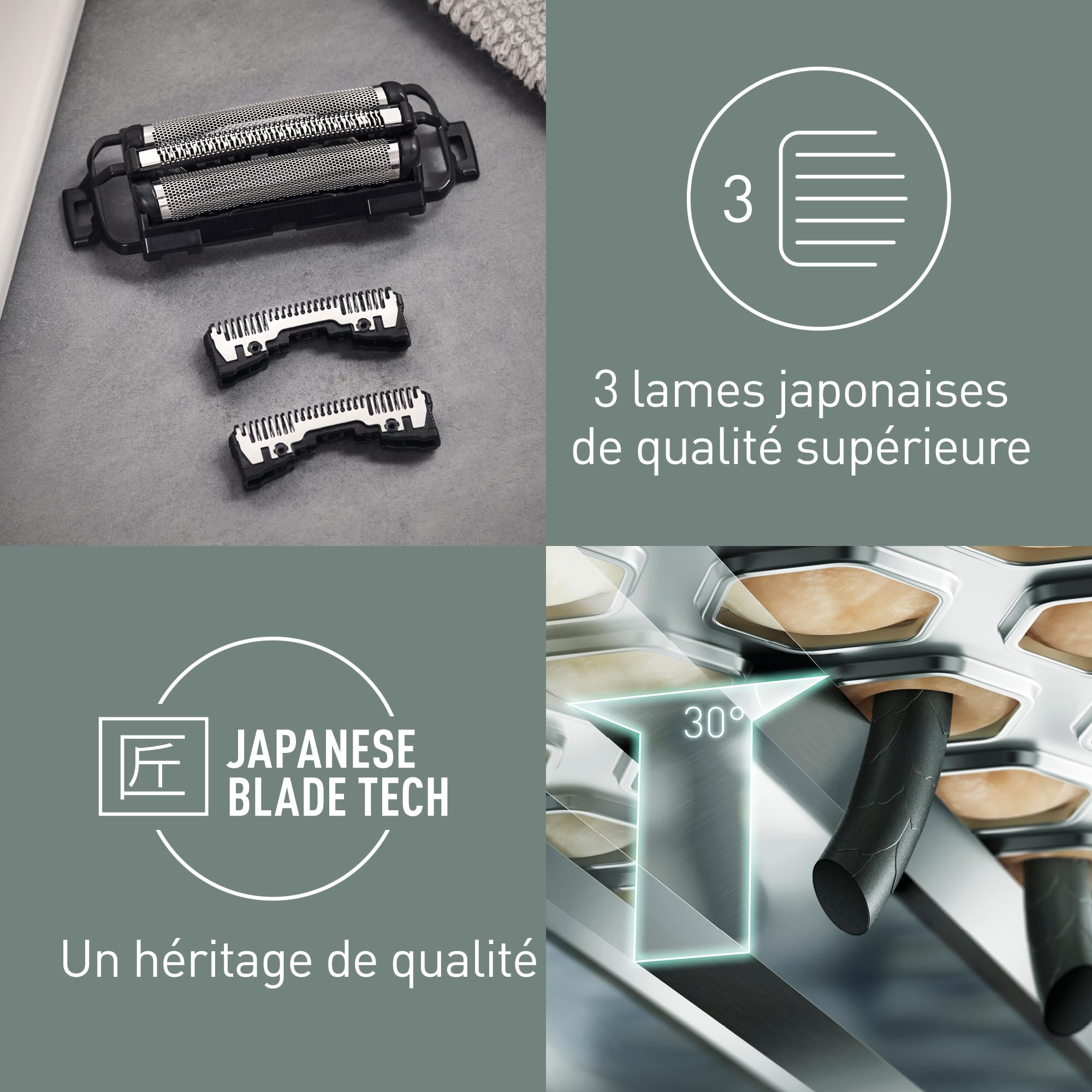 Panasonic WES9015Y1361 Lames de Rechange pour Rasoirs Electriques ES-LT6N, ES-LT4N, ES-LT2N, ES-LT68 & ES-LT67, Lot Mixte, Système à 3 Lames, Acier Inoxydable Japonais Avancé, Résistant à l'Eau