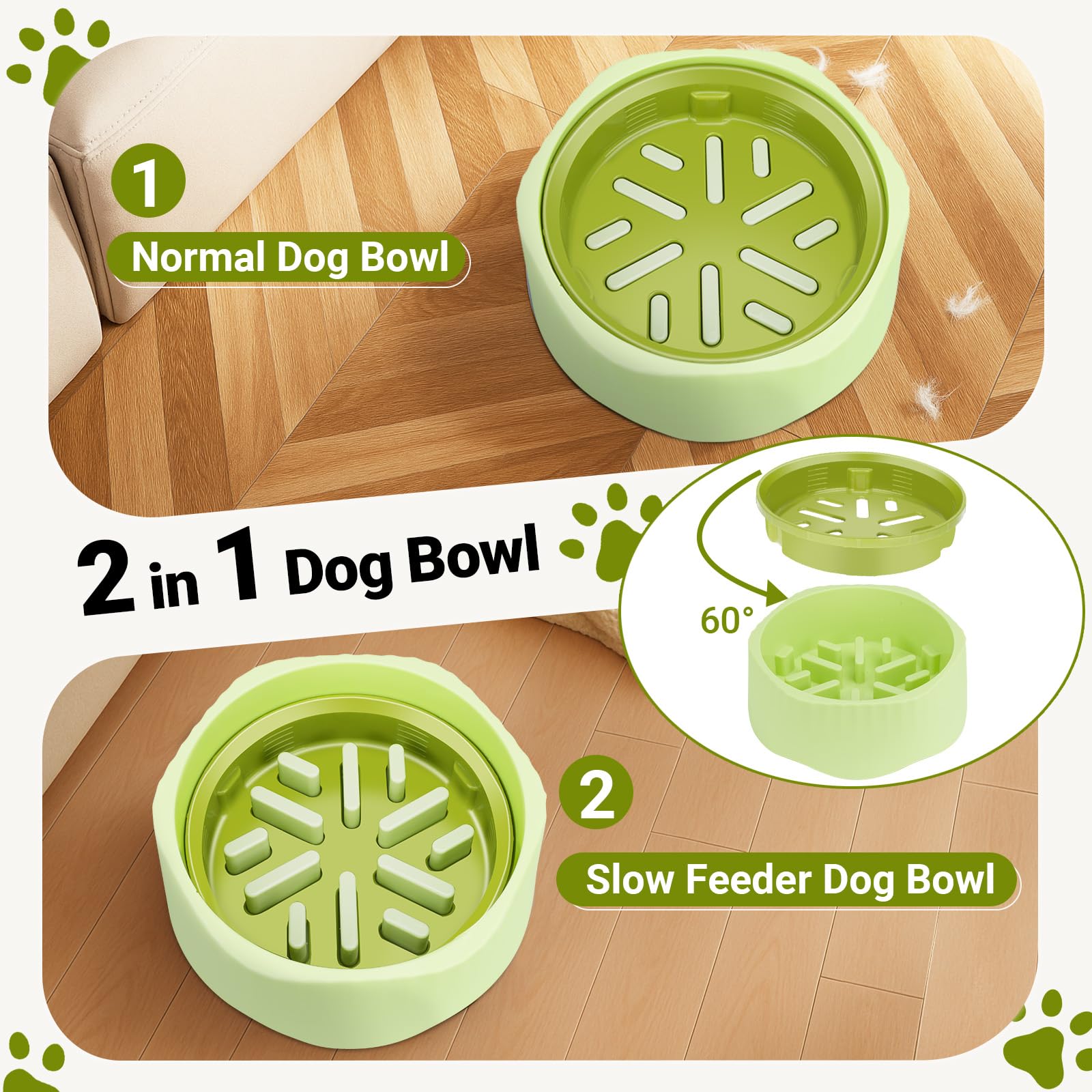Zivacate 2-in-1 Slow Feeder Dog Bowl - Switch Between Standard & Slow Feed Modes, Green - Image 3