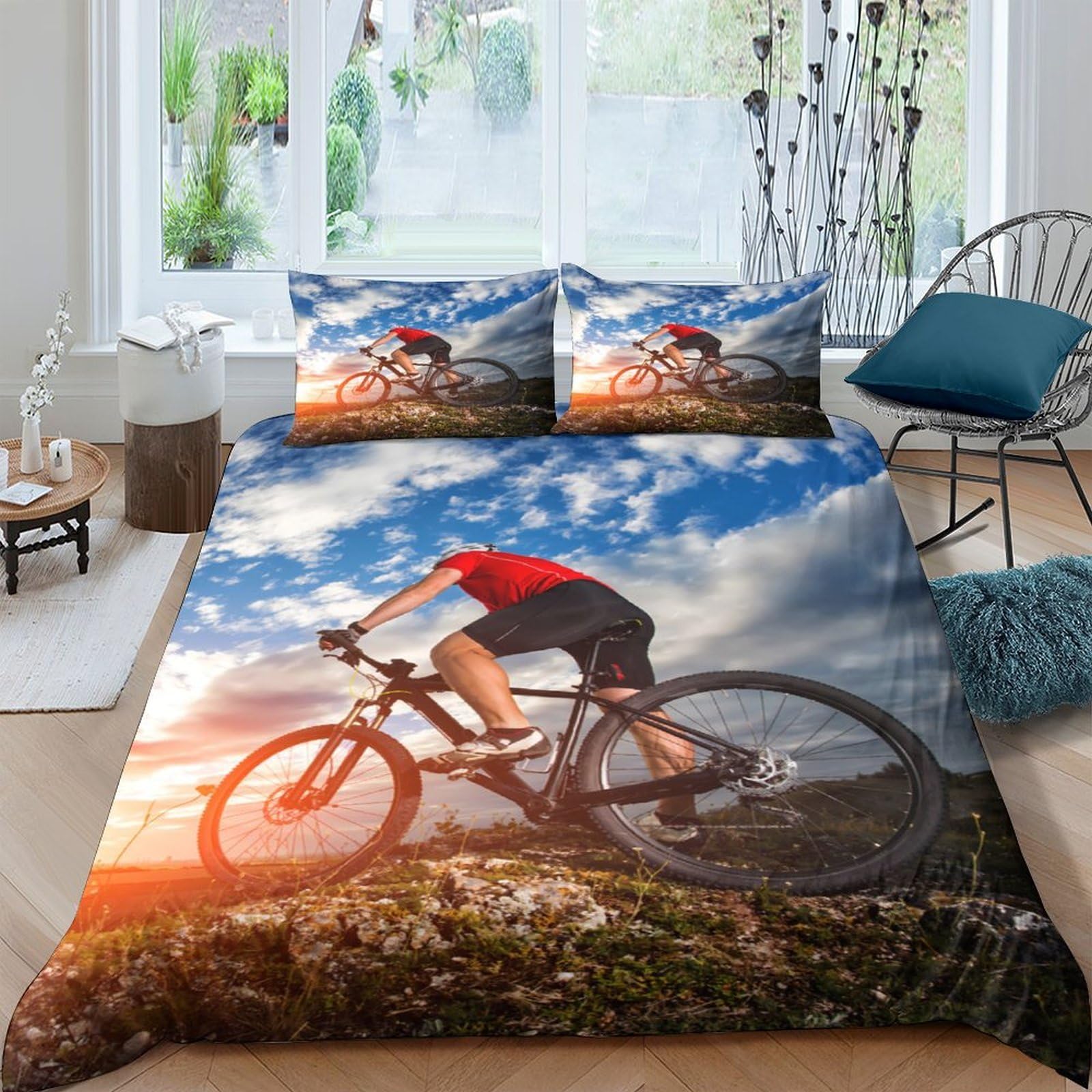 Ctjqhvkz Style-5 3D Printed Mountain Bike Sunset Fitted Sheet Microfiber Soft Mattress Cover For Bedroom Guest Room Dorm Decor Single（135X200cm）