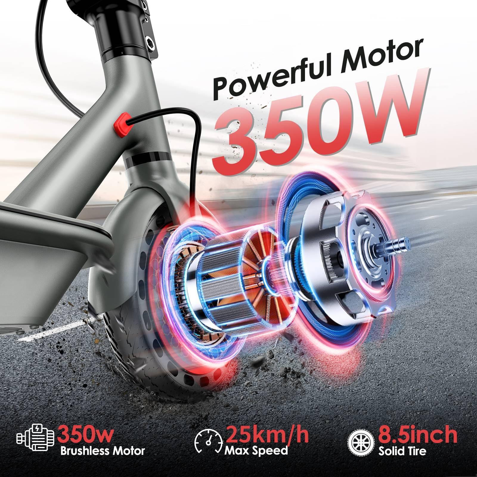 Patinete Eléctrico 350W/500W 25 km/h 35-48 km Autonomía 8.5"-10" Neumáticos Adultos Dual Frenado App