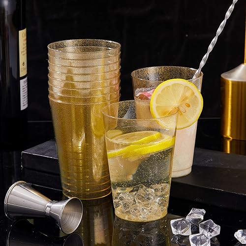Miniatura 7 de N9R 100 vasos de plástico dorados de 12 onzas, purpurina dorada desechable, elegantes vasos de boda y fiesta
