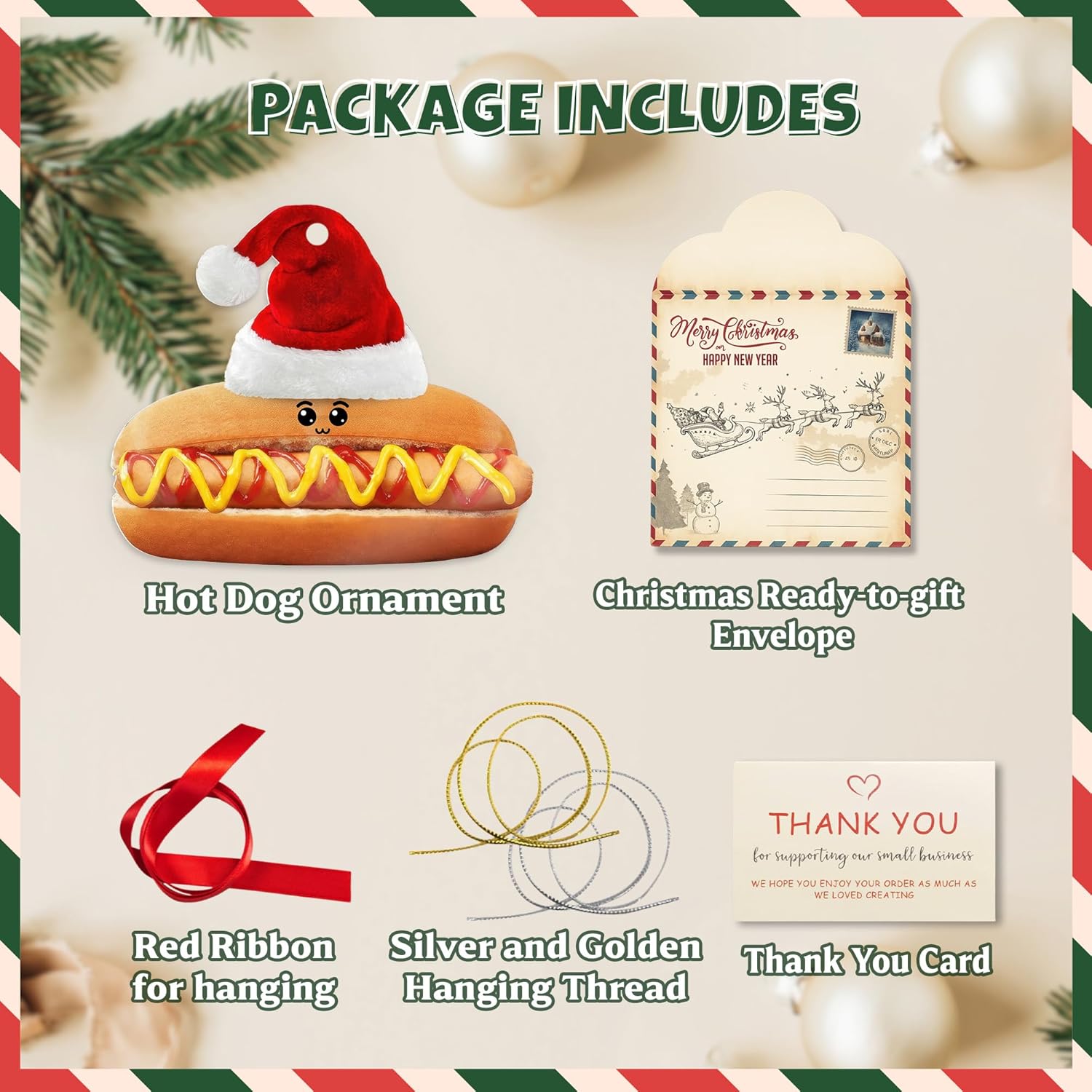 Hot Dog Ornament – Funny Ornaments for Christmas Tree, Handmade Acrylic Hot Dog Gifts, Christmas Ornament, Food Decorations, Gifts for Lovers & Friends, Women, Men, Friends, 2025 Xmas, Holiday Decor - Image 2