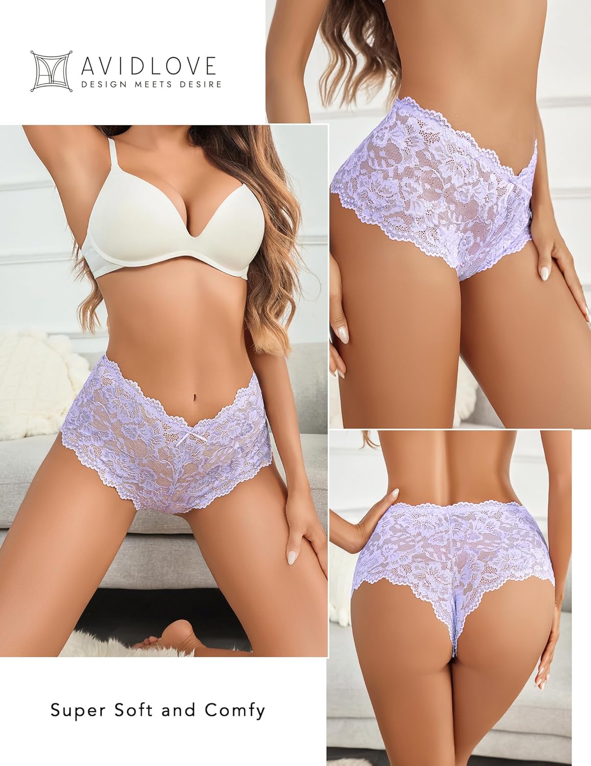 Avidlove Sexy Women's Underwear Floral Lace Boyshort Panties High Waist Cheeky Panty Pack of 4 - Image 6