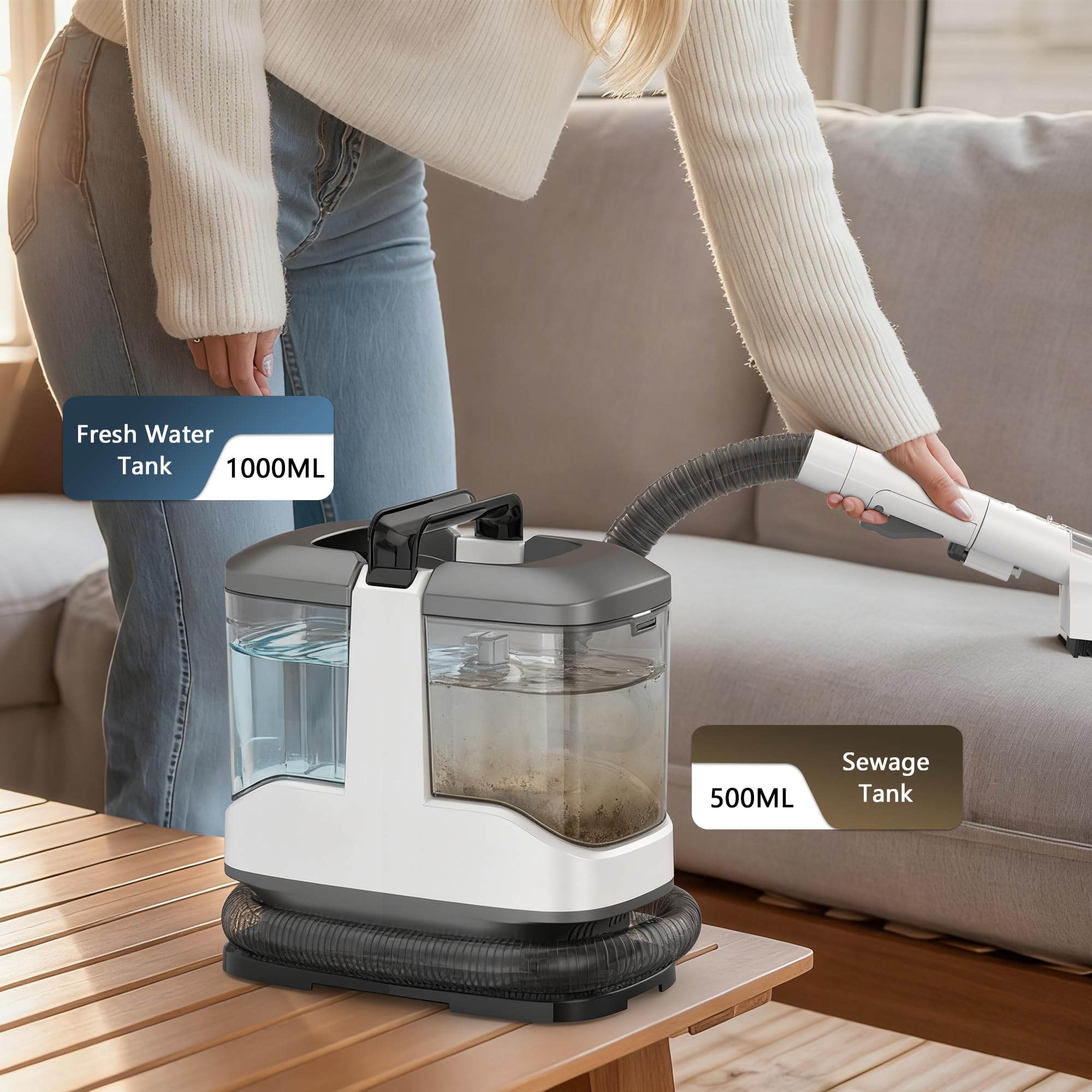Polsterreiniger Gerät und Nassauger,12Kpa Kompakter Teppichreiniger und Textilreiniger – Waschsauger für Teppich, Polster Autositze & Sofa