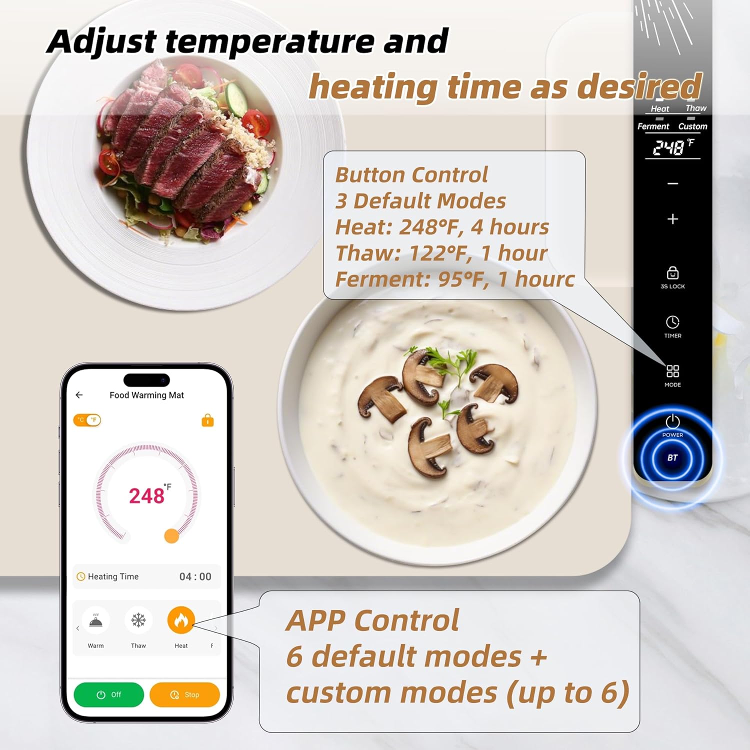 Monteka Warming Mat for Food 24.8"×15", Electric Warming Trays with APP & Button Control, Silicone Fast Heating Mat for Countertop, Rollable Dishwasher Safe Food Warmer for Parties Buffets Home Travel