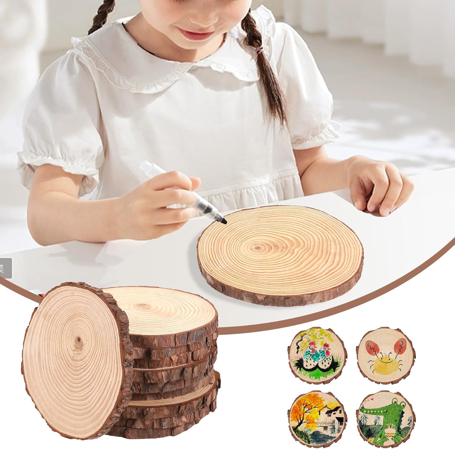 Set of 10 Wood Slices for Centerpieces 7-8 inch, Natural Unfinished Wood Craft Kits, Tree Slices with Bark for DIY Crafts Wedding Christmas Party Decoration, Wood Centerpieces for Tables