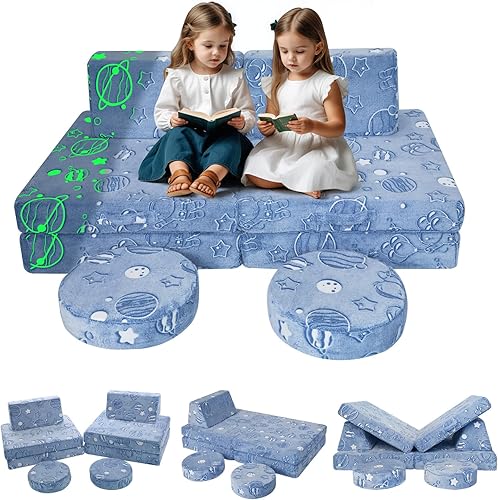 Miniatura 75 de MeMoreCool Sofá modular de 8 piezas para niños, sofá de espuma convertible rosa para sala de juegos Rosa (Dusty Rose),Verde bosque,2-marino,Azul