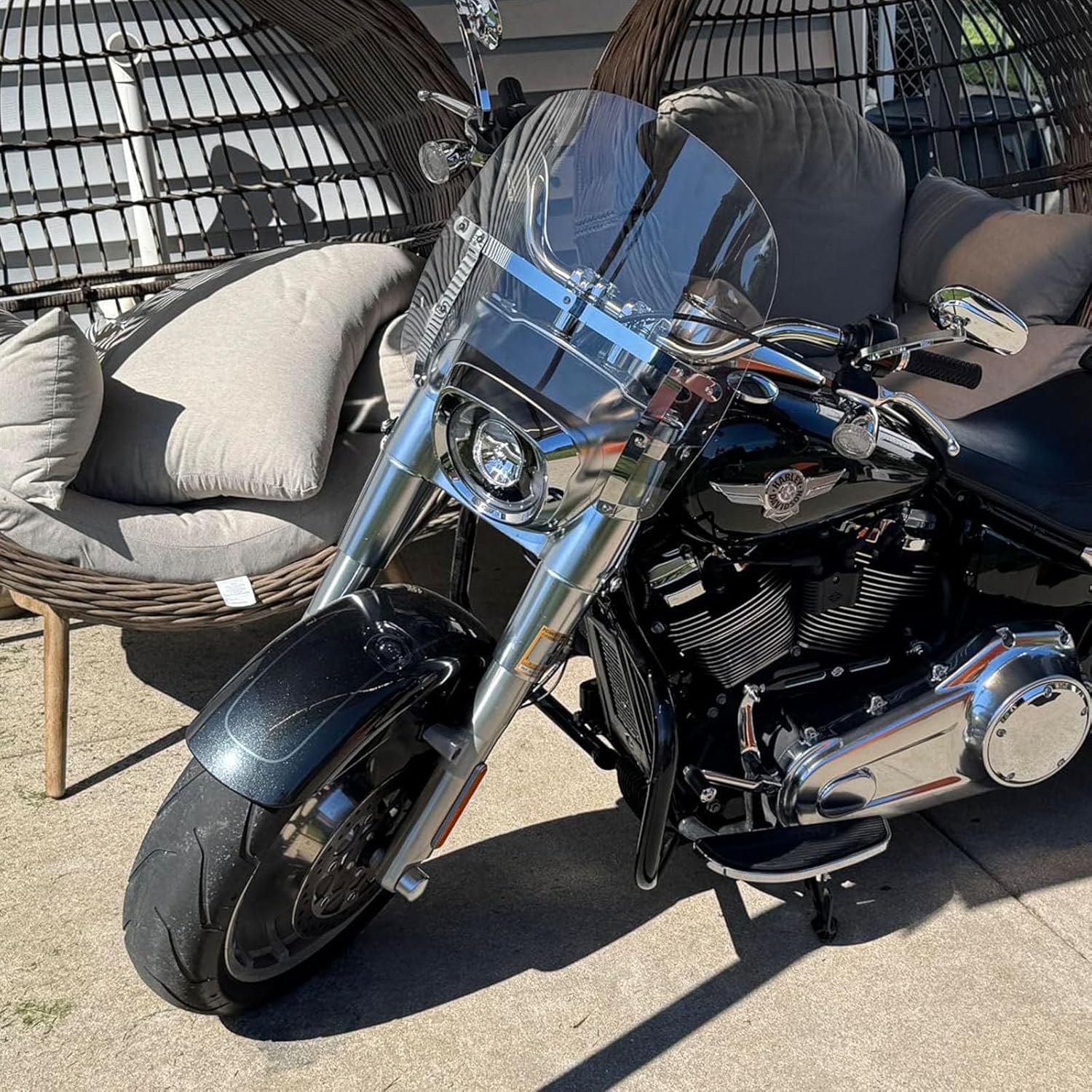 15" Motorcycle Windscreen Windshield Compatible with Harley Fat Boy FLFB FLFBS 2018-2025 PC Windscreen Double Bubble (Chrome, 15 inch)