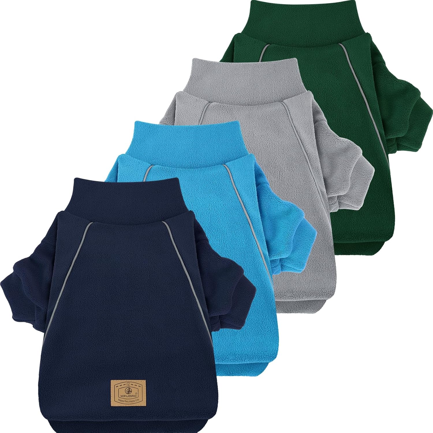 XPUDAC 4 Pack Dog Sweaters Fleece Dog Sweatshirt Winter Pet Clothes for Small Medium Dogs Boy Girl Pullover Puppy Christmas Outfits Cat Apparel, Grey, Blue, Navy, Green, 2XL