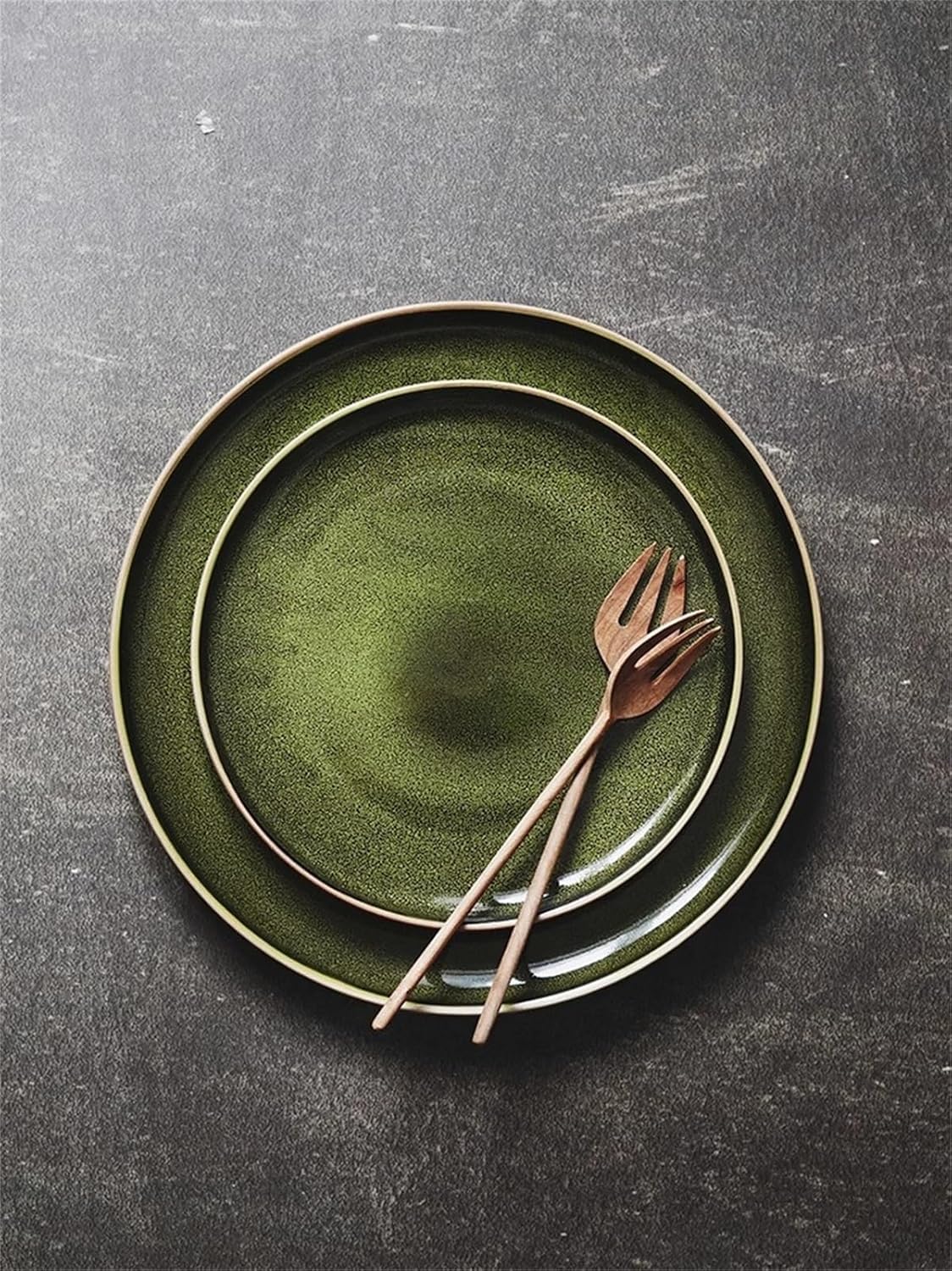 Platos de comedor de porcelana, plato redondo poco profundo para uso doméstico y comercial, plato de cena esmaltado verde de 10.5 pulgadas, ideal para carne y más