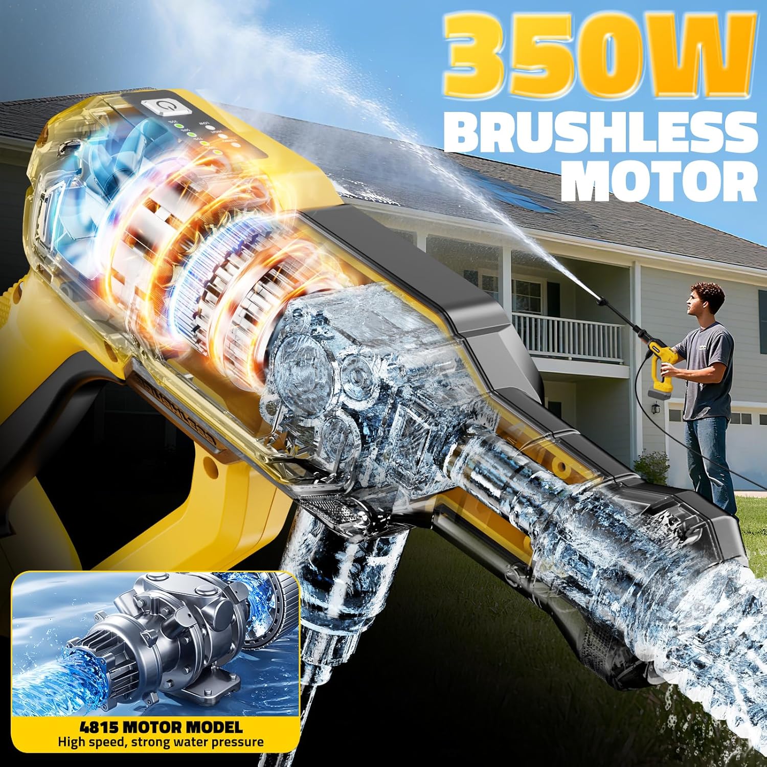 Cordless Portable Washer for Dewalt 20V Battery, 1000 PSI Portable Handheld Washer with Brushless Motor, 6-in-1 Nozzle, 3 Level Adjustable for Car Yard Fence Wall Clean (Battery Not Included)
