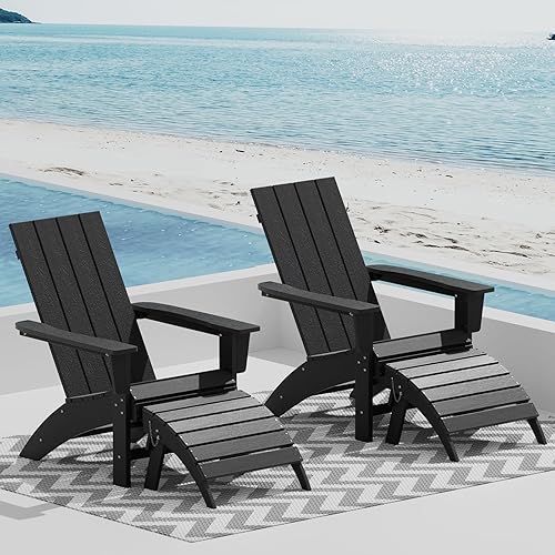 Miniatura 2 de Silla plegable Adirondack con otomana resistente a la intemperie, sillas plegables para hoguera con reposapiés, silla Adirondack de polietileno de