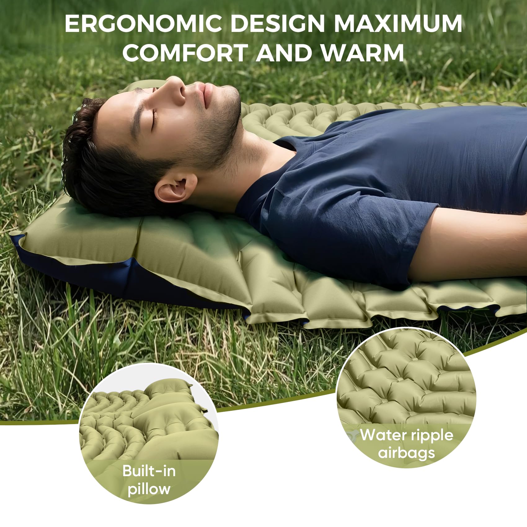 Yamokizy Double Camping Sleeping Pad, Ultra-Lightweight Inflatable Sleeping Mat with Built-in Pillow, Foot Pump, Compact and Portable, Ideal for Outdoor Camping Gear, Backpacking, Hiking(Duo)