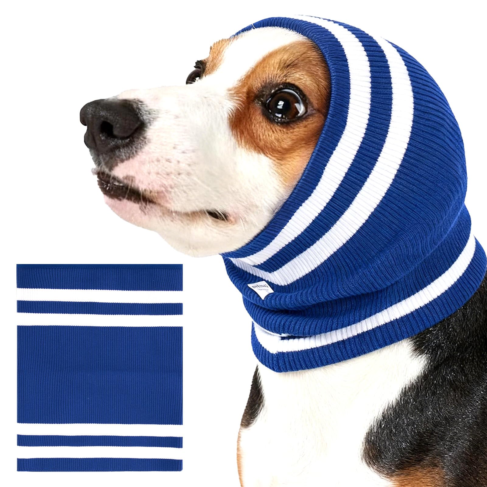 EASY JOY Dog Snood & Ear Protector, Dog Ear Muffs & Cover for Noise Reducing, Anti-Anxiety, Warm Knit Snood for Dogs and Cats Neck Protection, Size S, Blue