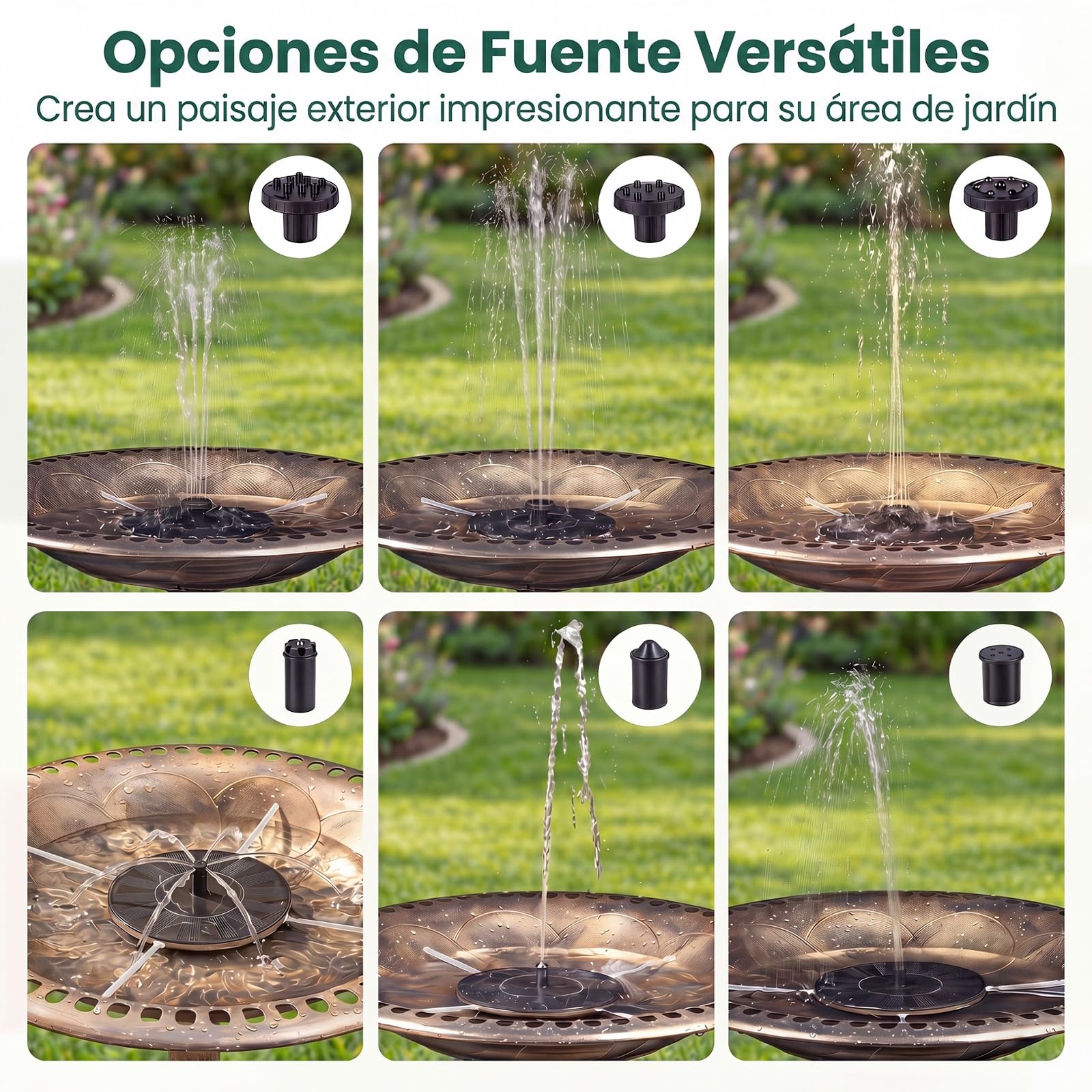 GYMAX Baño para Pájaros con Fuente Solar 2 en 1, Bebedero de Pájaros de Pie Antiguo con 6 Boquillas y 3 Estacas, Comedero para Aves Vintage para Patio, Jardín, 51 x 51 x 71 cm