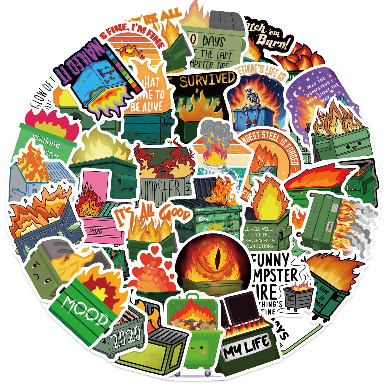 50Pcs Dumpster Fire Stickers Laptop Car Scrapbook Phone Skateboard Suitcase Luggage Bike Funny Dumpster Fire Vinyl Waterproof Aesthetic Personalised Stickers for Teens Boys Girls Adults - Image 4