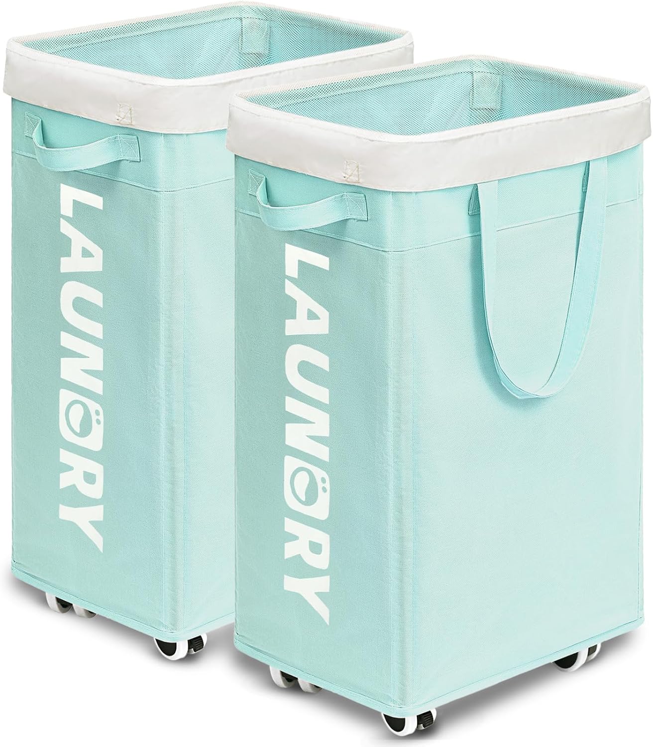 Goodpick Rolling Laundry Basket with Wheels 2-Pack, 75L Large Collapsible Laundry Hamper with Removable Wash Bag Space for living room, Blue - Image 1 of 6