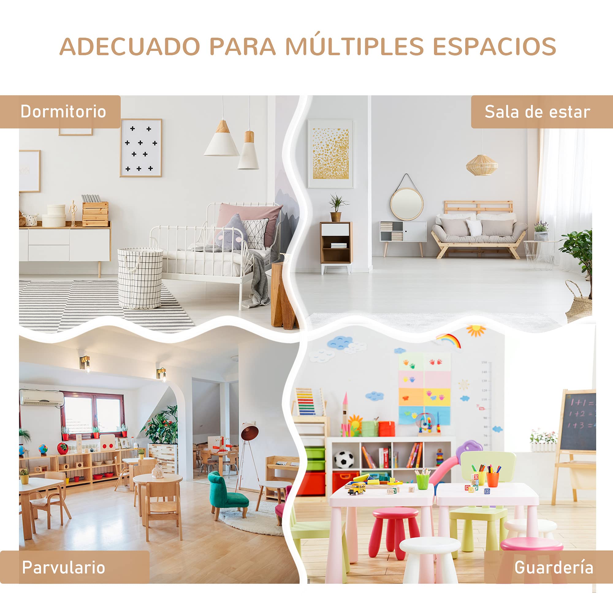 HOMCOM Mesa Infantil con 2 Sillas y Banco con Almacenaje Blanco y Natural | Mesa y Sillas Infantiles de 4 Piezas, Juego de Muebles para Actividades, para Niños de +3 Años, Dormitorio Sala de Juegos