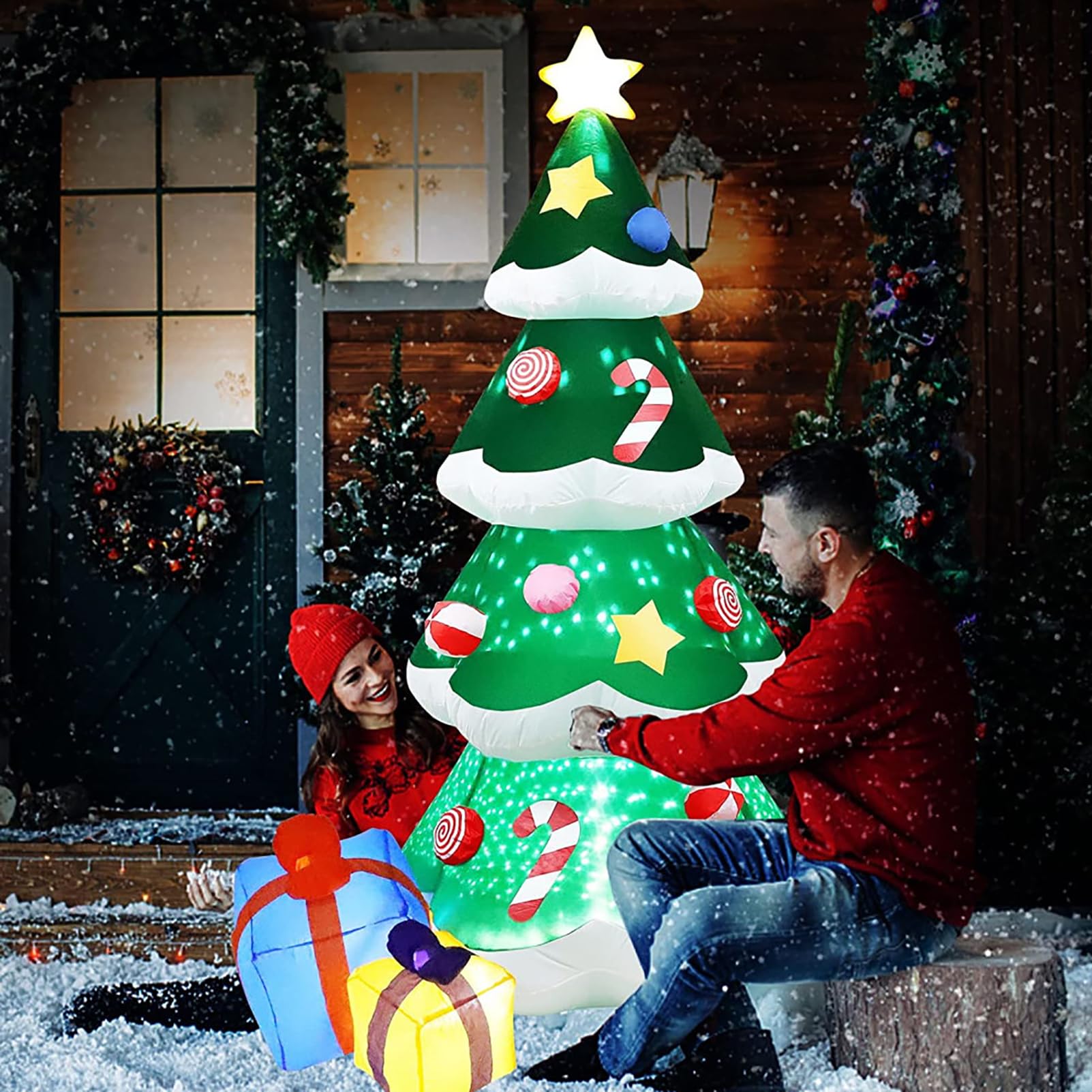Árbol De Navidad Inflable De Navidad De 2,1 M/7 Pies con Luces LED, Adorno para Exteriores, Fiesta De, Juguetes De Decoración De Interiores De Año Nuevo, Decoración De Jardín