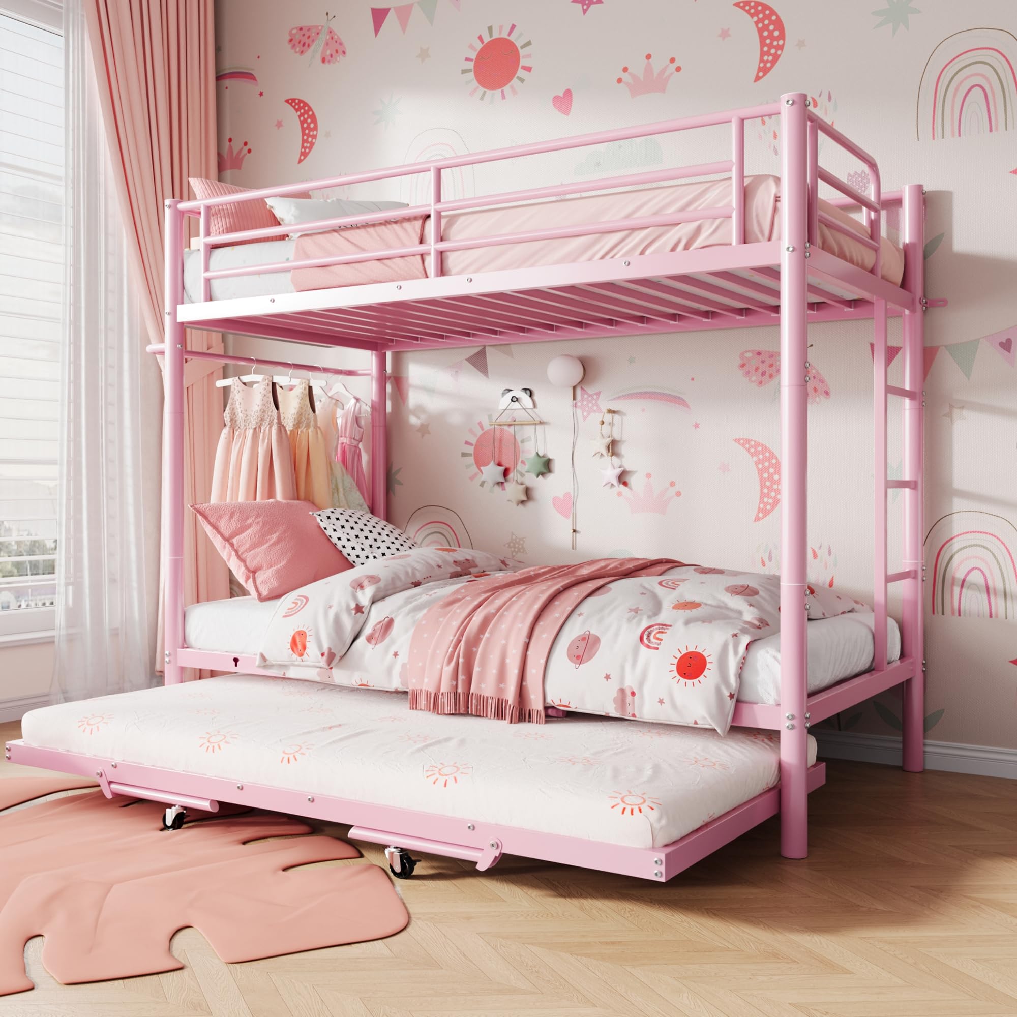 Photo 1 of Jocoevol Triple Bunk Bed Twin Size with Trundle - Pink