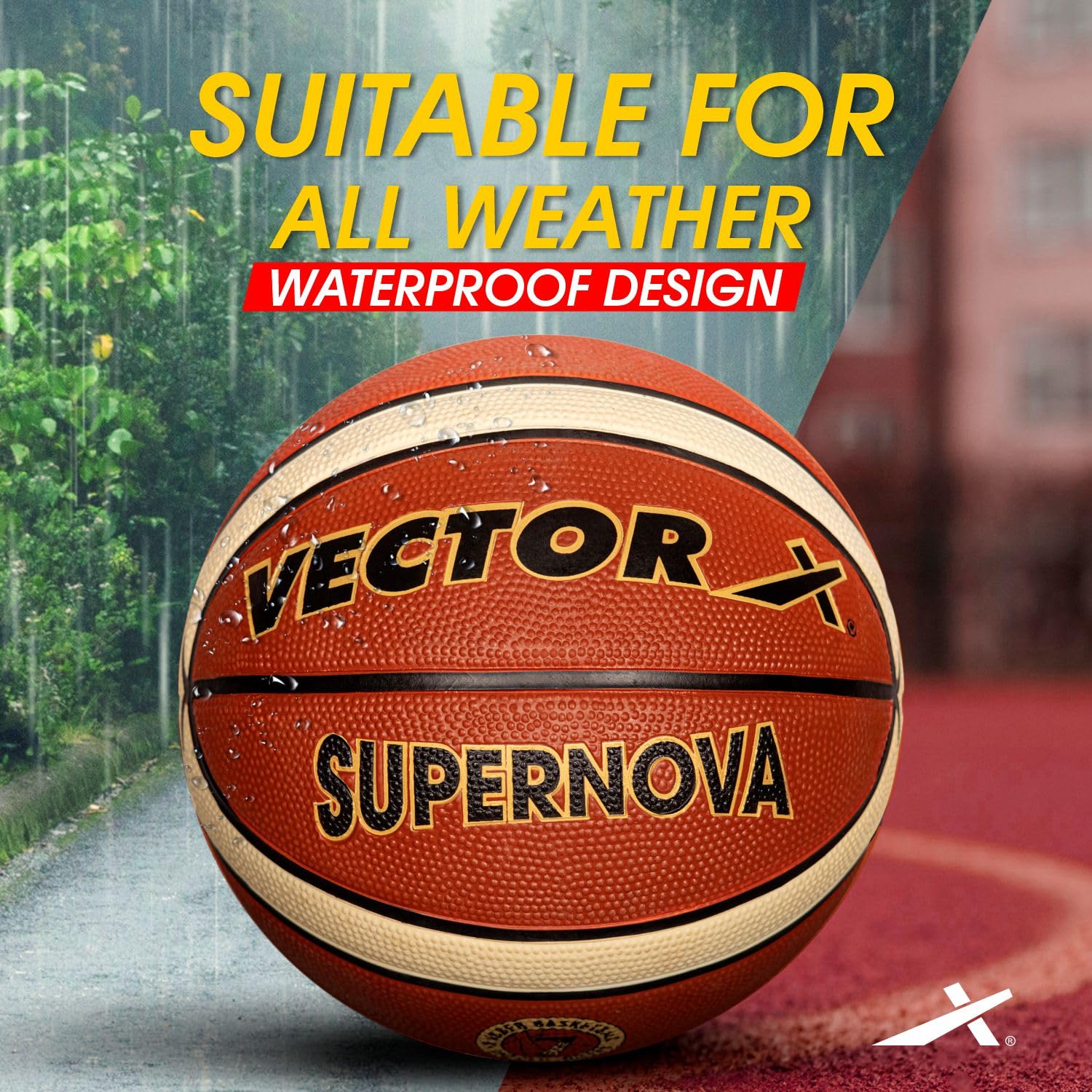 Vector X 14 Panel Supernova Rubber Moulded Indoor/Outdoor Basketball with Butyl Bladder, Brick Brown, Size: 5 (Suitable for Practice/Match/Training) + Free Air Needle 4