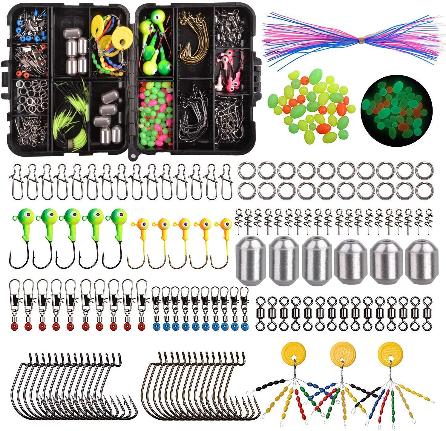 Fishing Tackle Box Kit Including Fishing Hooks,Sinker Weights,Crossline