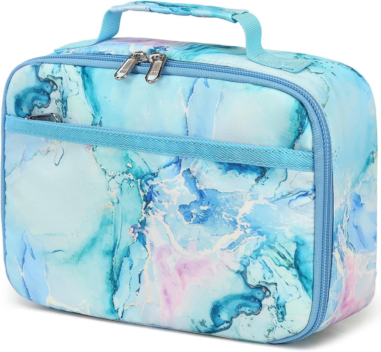 LEDAOU Lunch Bag Kids Insulated Lunch Box Girls Insulated Reusable Lunch Bag for School Picnic Hiking Work (Marble Blue)