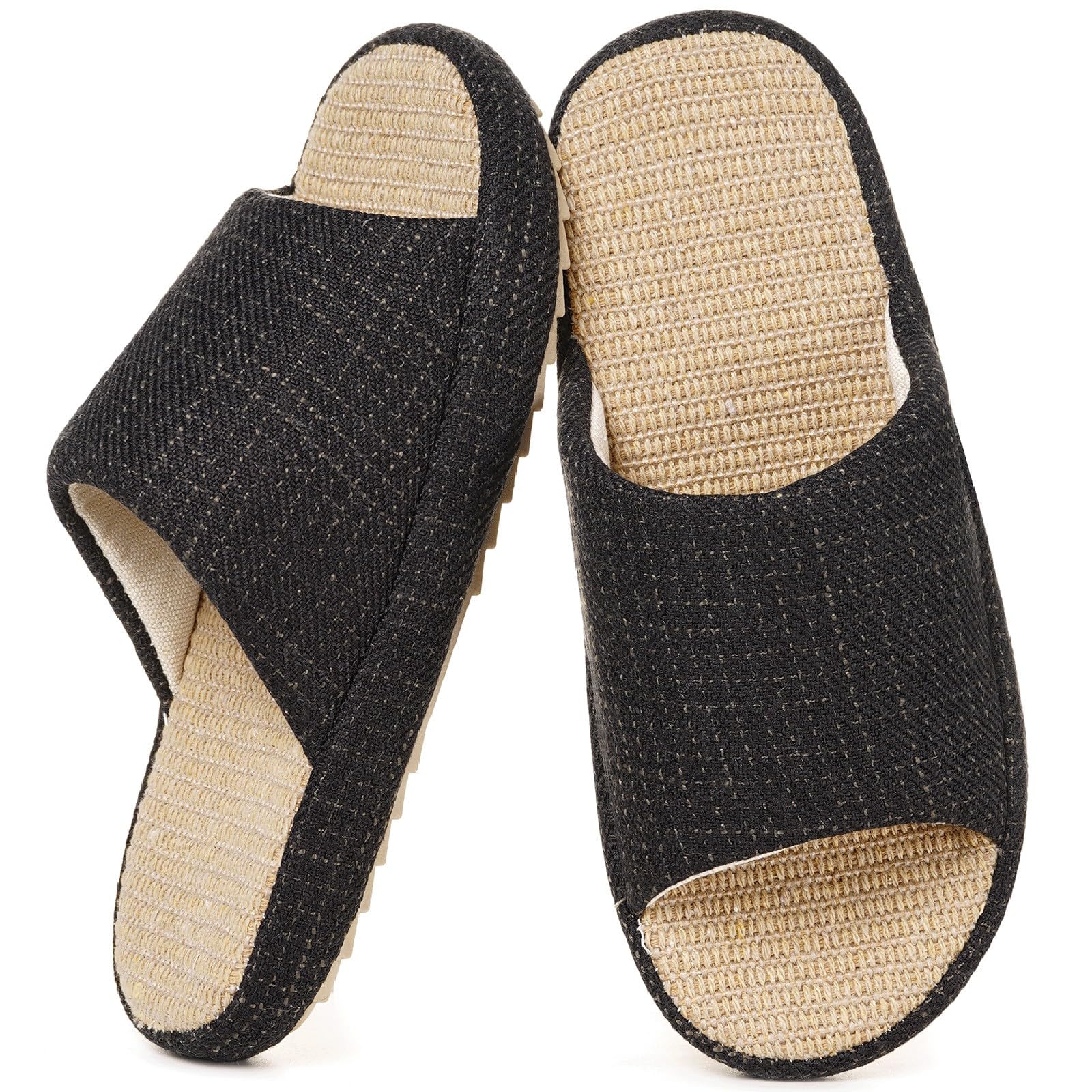 Eagsouni Leinen Hausschuhe Damen Bequem Pantoffeln Memory Foam Haus Schlafzimmer Cozy Flache Slide Slippers