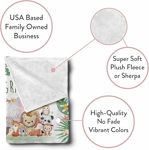 Miniatura 2 de Mantas personalizadas para bebé con nombre, manta personalizada de animales recién nacidos para bebé niña y bebé niño, manta unisex de forro polar