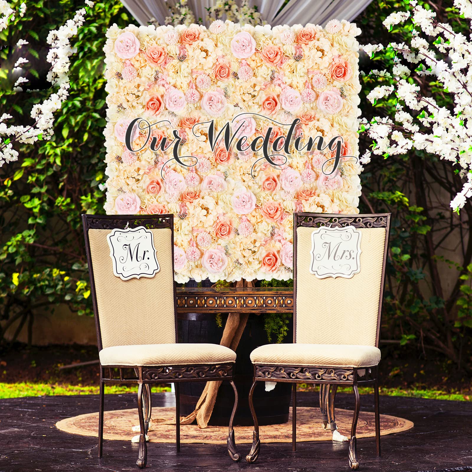 Capslpad Artificial Flower Wall Panels 24''x16'' Silk Rose Flowers Wall Decor 3D Decorative Flower Panel for Backdrop Wedding Baby Shower Birthday Party Decor (2 Pack,Champagne)