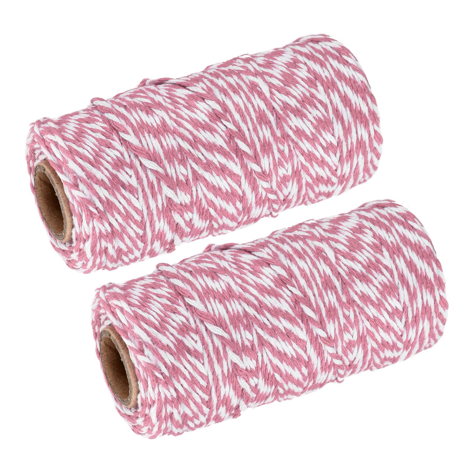 sourcing map Twine Packing String Wrapping Cotton Twine 100M/109 Yard Pink and White Rope for Gift Wrapping, Christmas Twine, Pack of 2