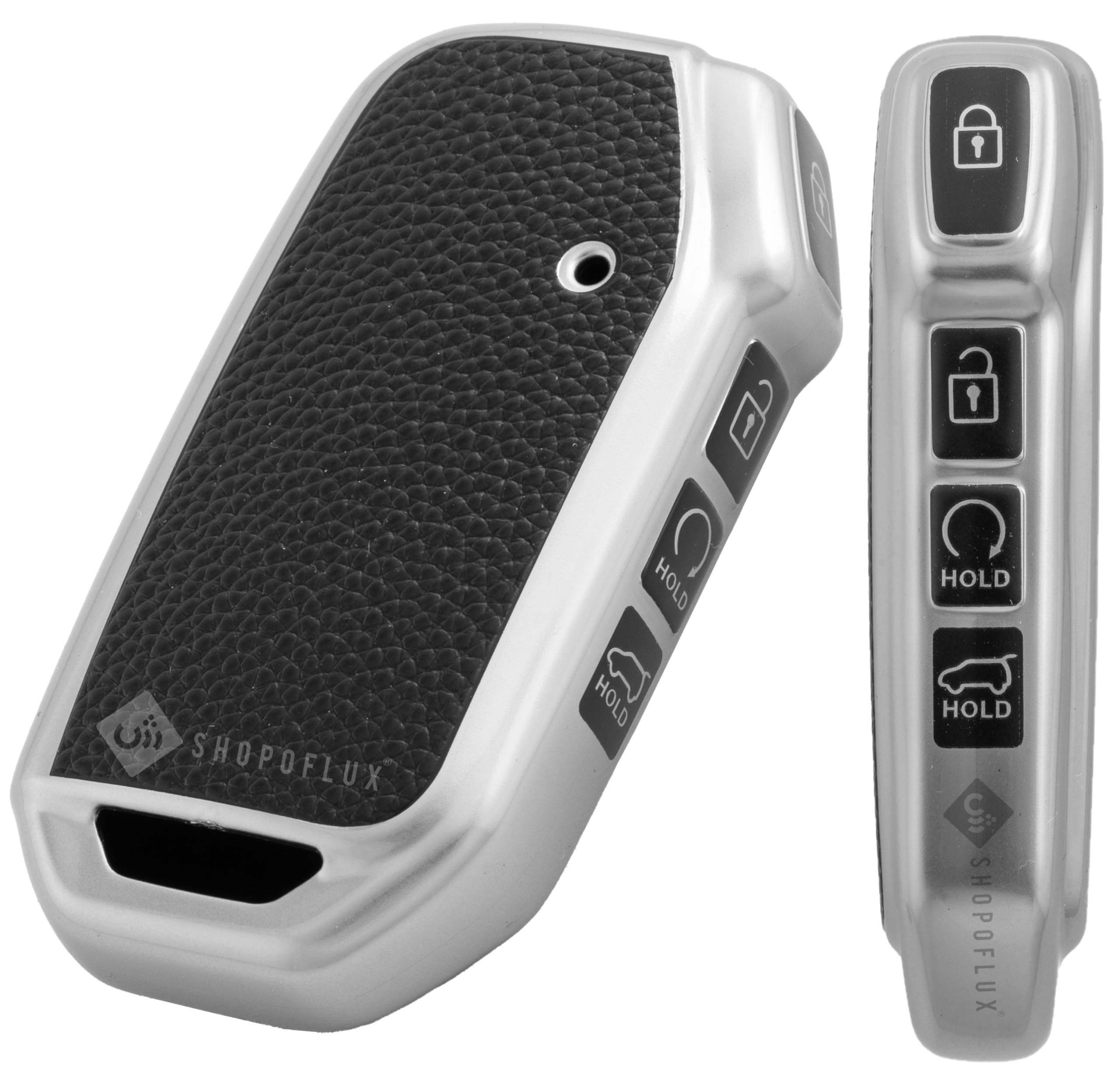 SHOPOFLUX Leather TPU Key Cover Compatible with Kia Seltos 2024 2023 Facelift HTX | Carens Calvis X Line | Sonet Facelift 4 Button Smart Key (Silver)