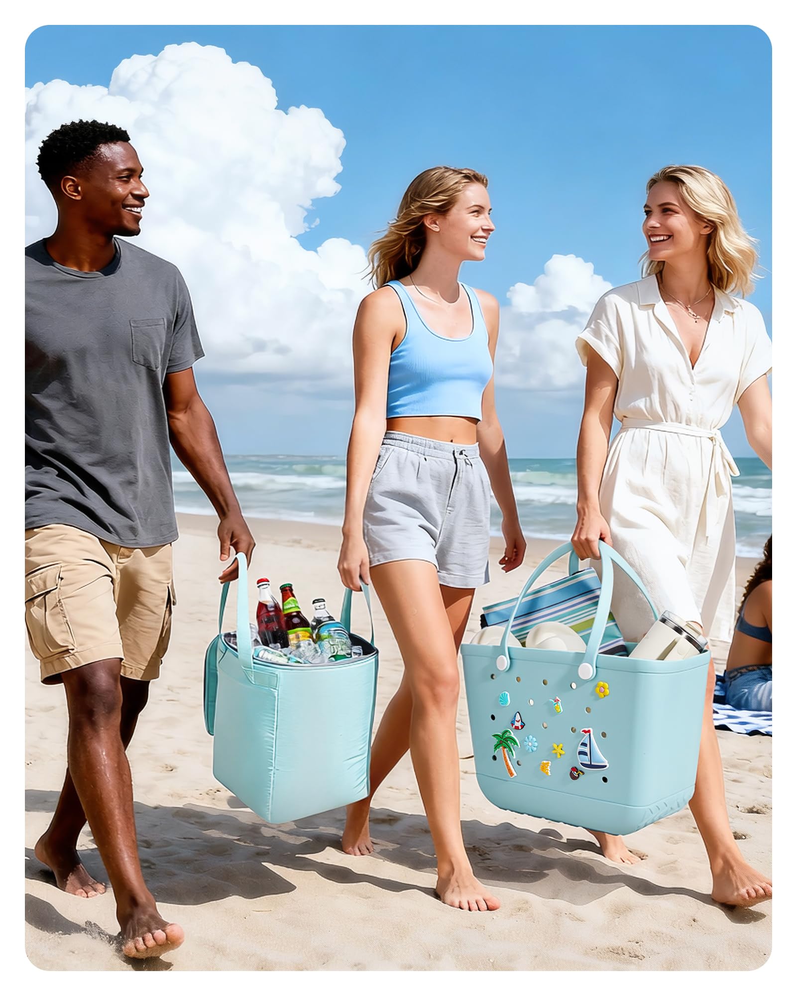 BAGSMART Large Beach Bag for Women with Cooler, Rubber Tote Bag with Charms, Waterproof Vacation Essentials for Swim Pool — view 3