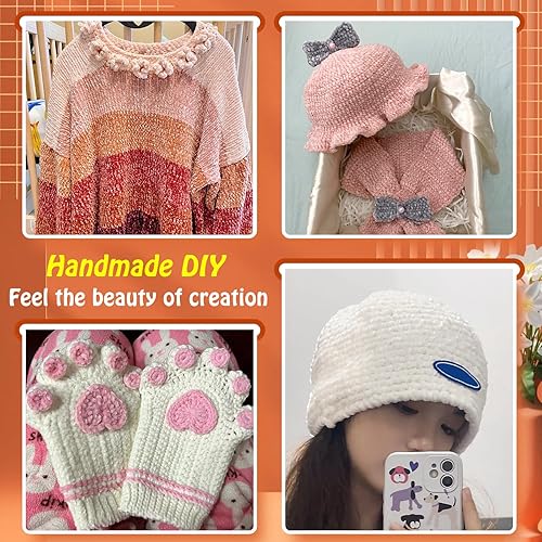 Miniatura 7 de Hilo de felpilla gruesa (alrededor de 6.70-7.05 oz), 3 hebras de hilo de terciopelo de felpilla suave para tejer a ganchillo, hilo grueso para manta