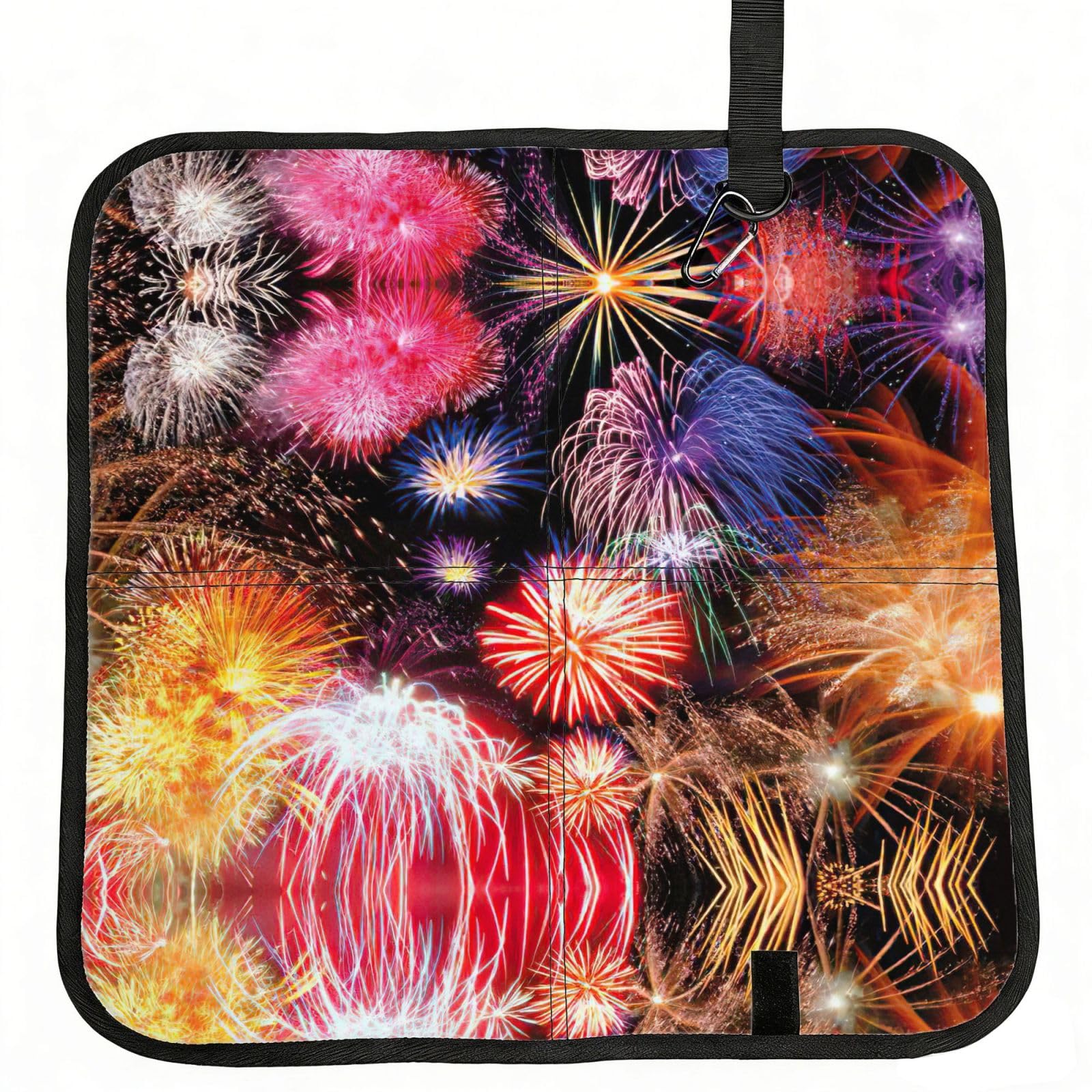 SDEGTHO Beautiful Fireworks Printed Foldable Seat Pad with Closure, Lightweight Cushion for Airplane Travel Camping