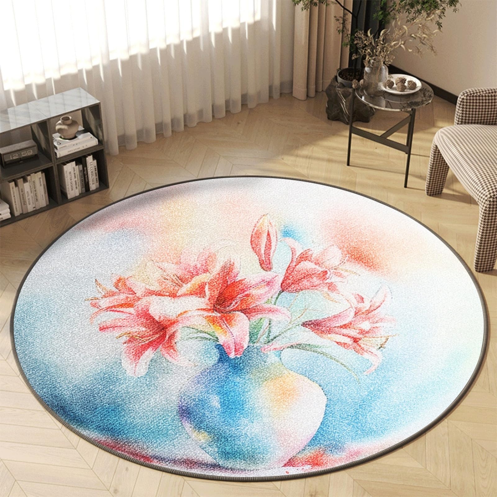 Tapis exterieur rond pour terrasse et salon de jardin