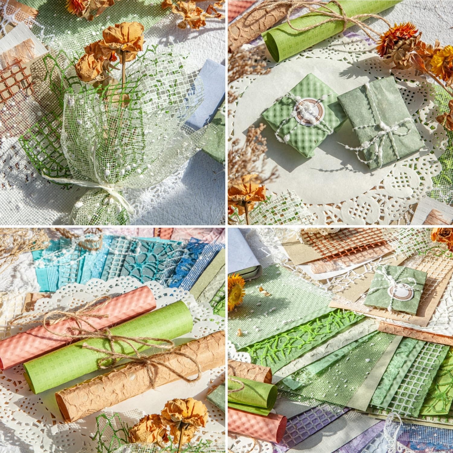 96 szt. teksturowanego papieru do scrapbookingu i tkaniny siatkowej, 6 opakowań mieszanych dekoracyjnych papieru rzemieślniczego do scrapbookingu, kul, śmieci, dziennika, decoupage, kolażu