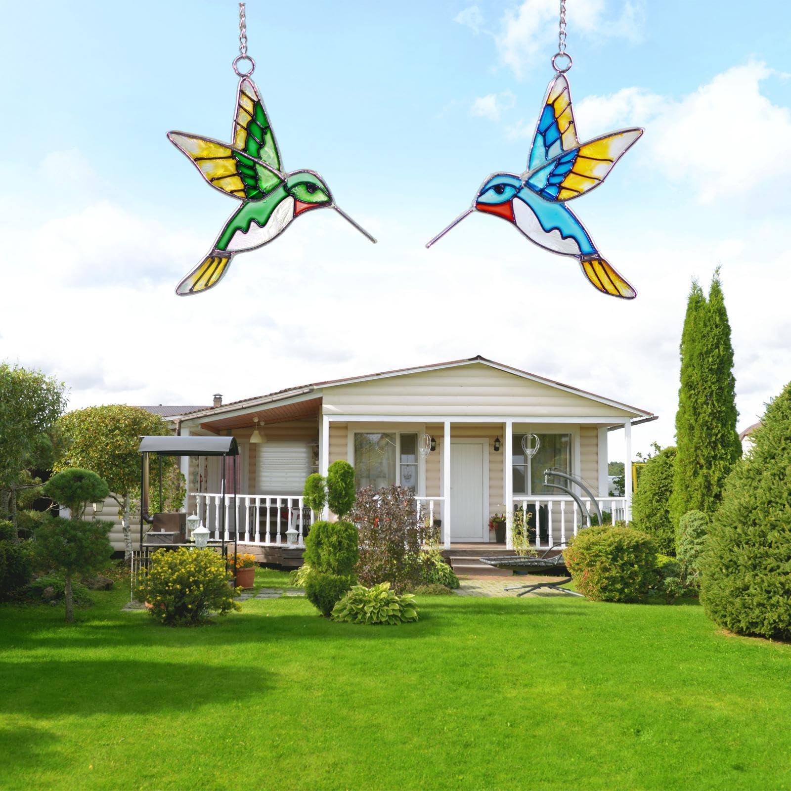 Zedesey Kolibri-Sonnenfänger Aus Buntglas – Handgefertigt, Mit Blume, Für Fenster