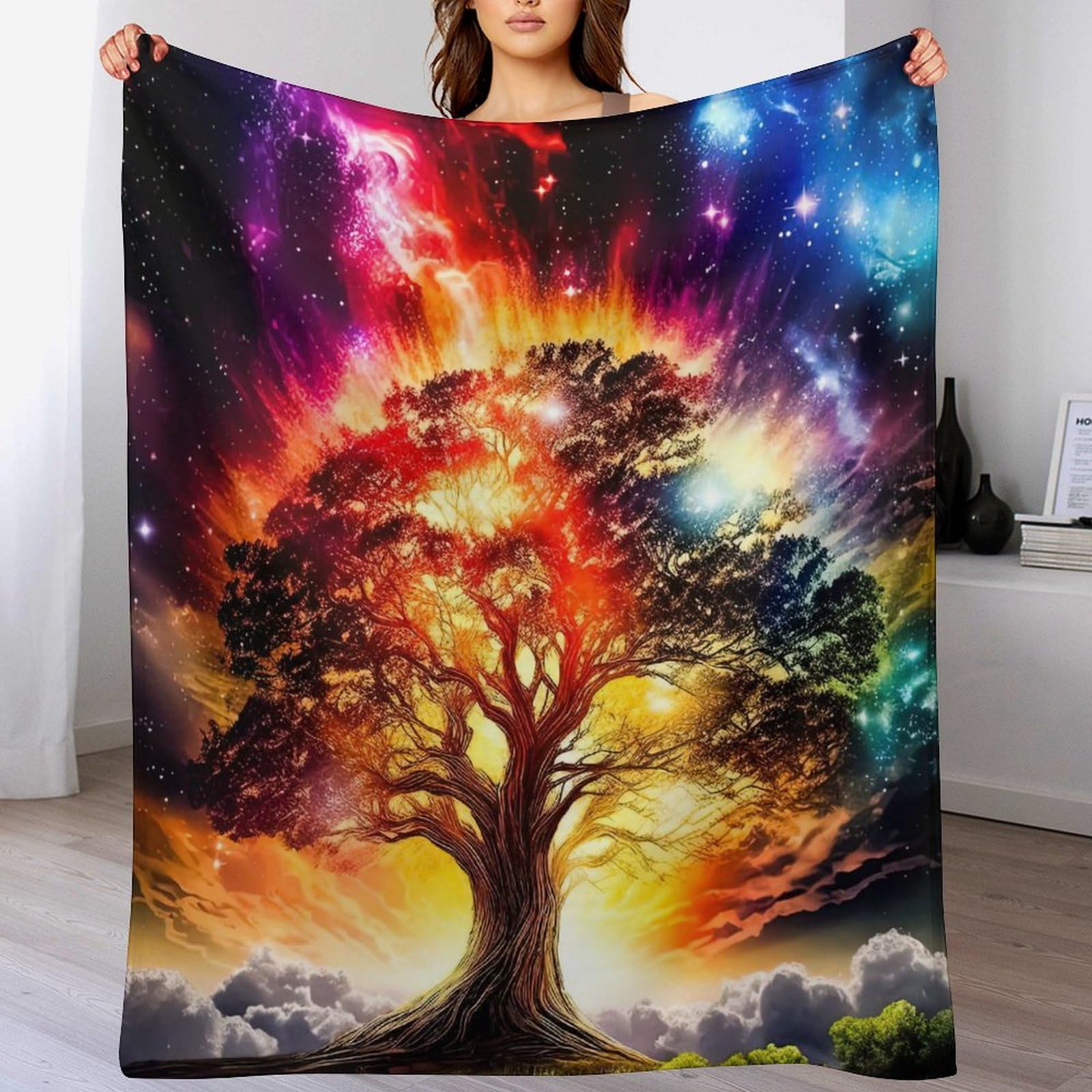 Ultra Soft Fleece Cosmic Tree of Life Throw Plush Blanket Soft Fluffy Flannel Material – Home Decor Bed, Couch, Sofa Travel Nap Throws Blanket（100×130cm）