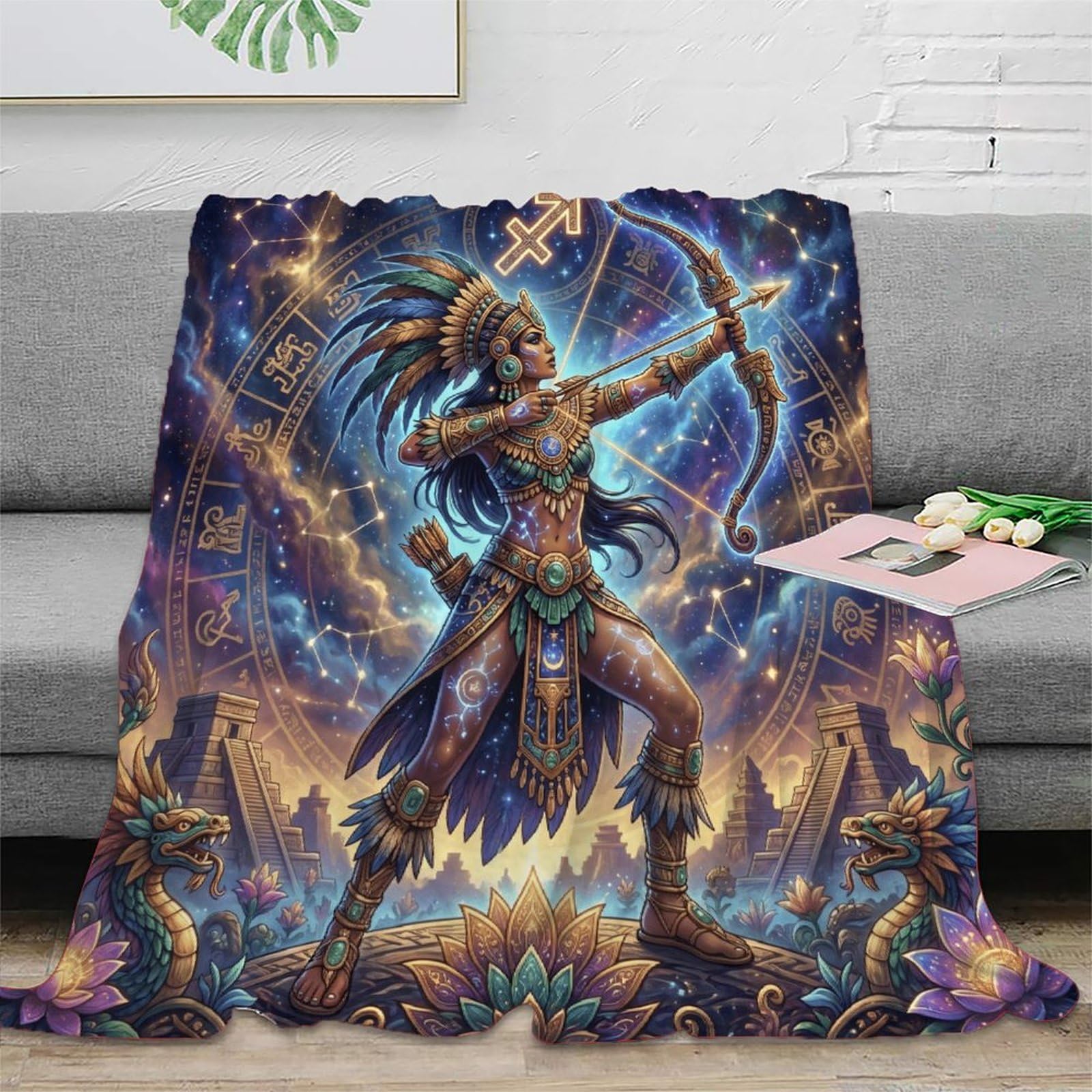 H3B8U2Y5 Sagittarius Zodiac Aztec Flannel Throw Blanket, Bed Camping Travel