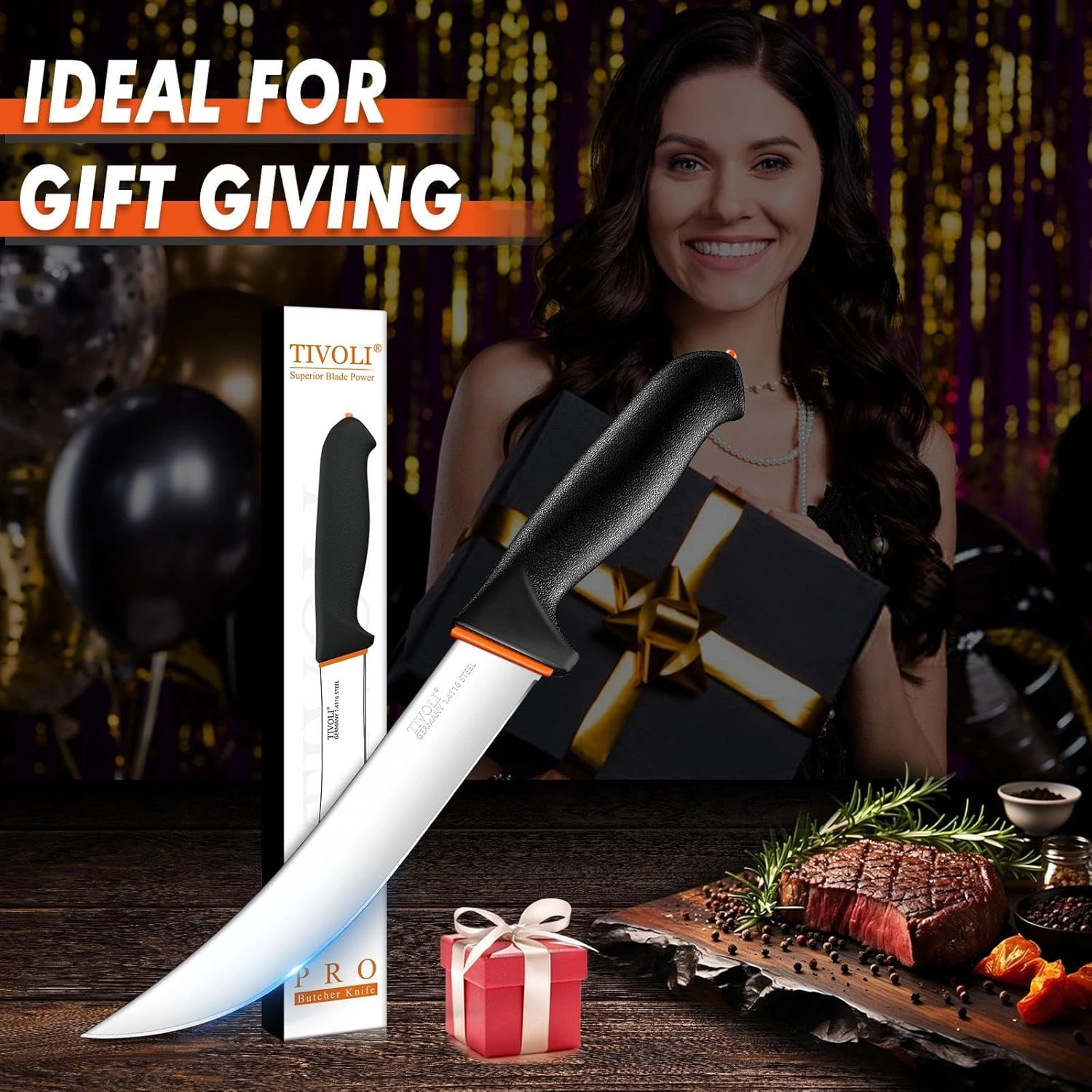 TIVOLI Slicing Knife 8 Inch - Brisket Knife with Ergonomic Non-Slip Softgrip & German Stainless Steel Razor Sharp Blade for Meat Cutting,Slicing - Gift for Men Women